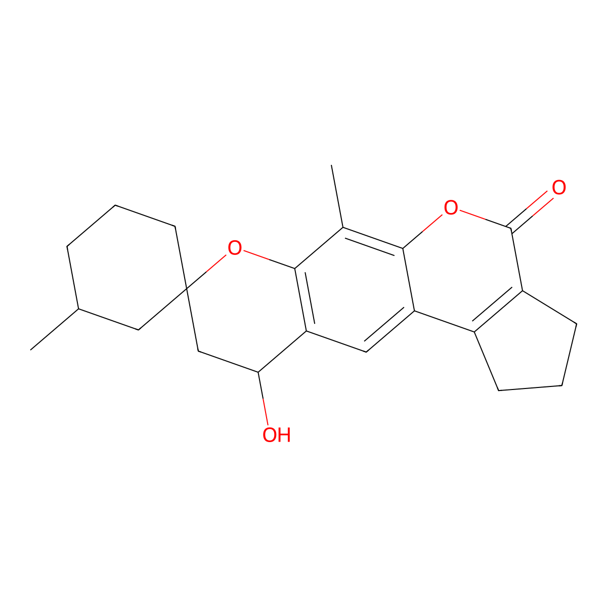 7-Hydroxy-2,3'-dimethylspiro[4,17-dioxatetracyclo[8.7.0.03,8.011,15]heptadeca-1,3(8),9,11(15)-tetraene-5,1'-cyclohexane]-16-one molecular structure, CAS 1005265-27-9