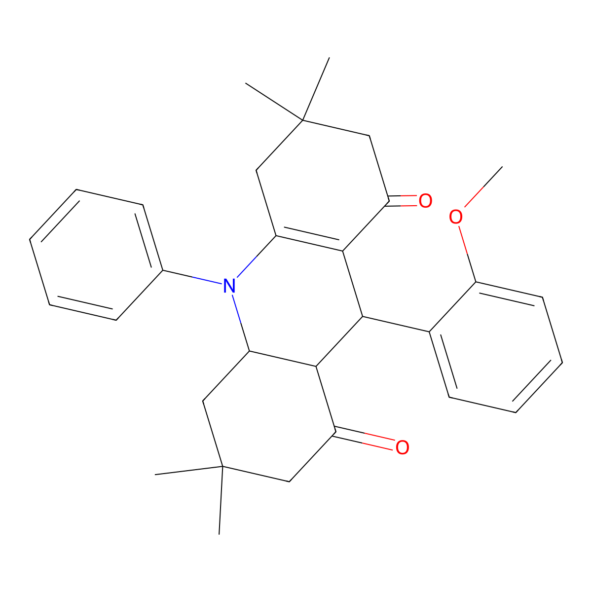 9-(2-methoxyphenyl)-3,3,6,6-tetramethyl-10-phenyl-3,4,4a,6,7,9,9a,10-octahydroacridine-1,8(2H,5H)-dione molecular structure, CAS 1005265-28-0
