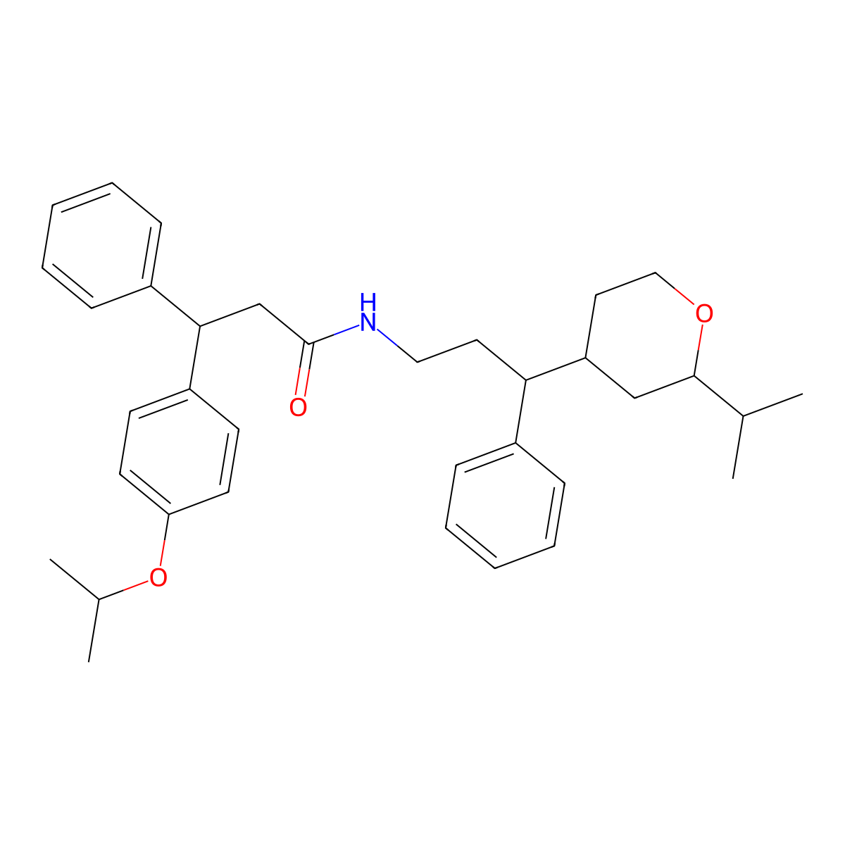 3-phenyl-N-[3-phenyl-3-(2-propan-2-yloxan-4-yl)propyl]-3-(4-propan-2-yloxyphenyl)propanamide molecular structure, CAS 1005266-22-7