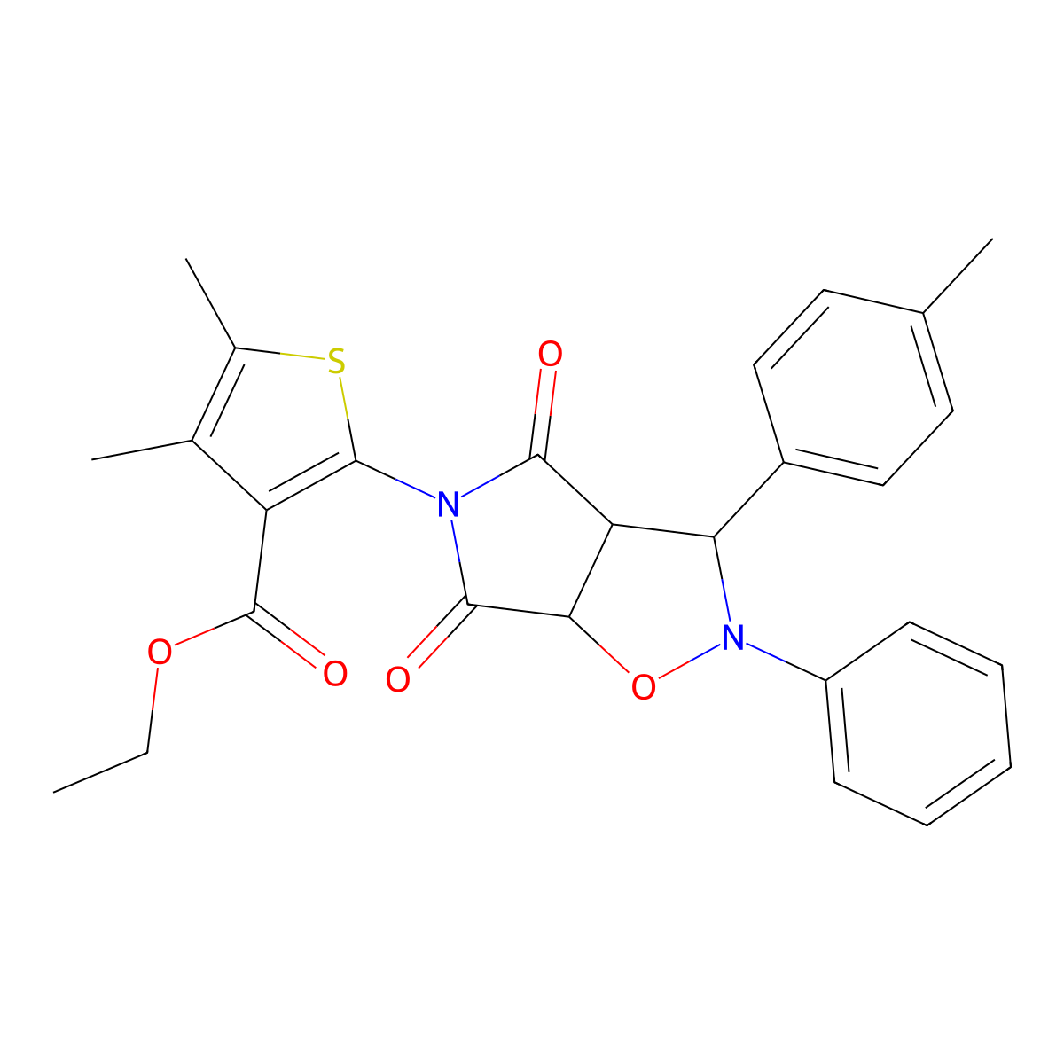 ethyl 4,5-dimethyl-2-[3-(4-methylphenyl)-4,6-dioxo-2-phenyl-3a,6a-dihydro-3H-pyrrolo[3,4-d][1,2]oxazol-5-yl]thiophene-3-carboxylate molecular structure, CAS 1005266-77-2