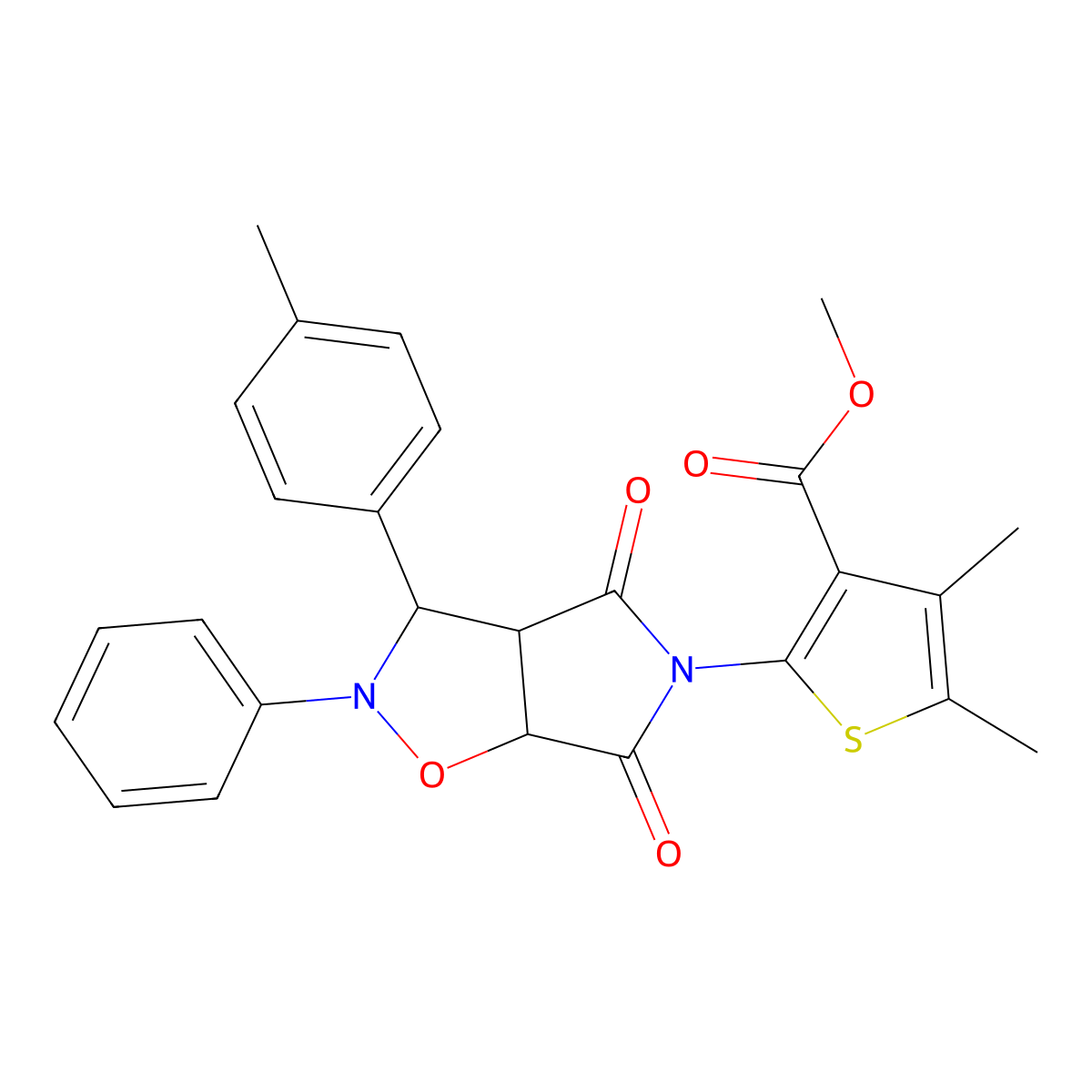 methyl 4,5-dimethyl-2-[3-(4-methylphenyl)-4,6-dioxo-2-phenyl-3a,6a-dihydro-3H-pyrrolo[3,4-d][1,2]oxazol-5-yl]thiophene-3-carboxylate molecular structure, CAS 1005266-94-3