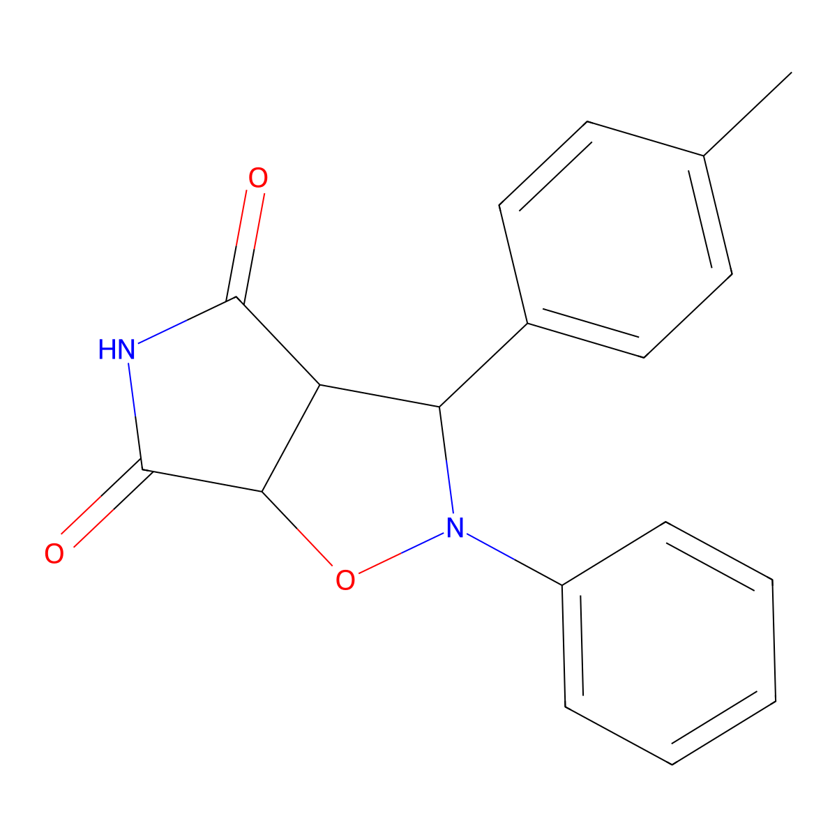 2-phenyl-3-(p-tolyl)dihydro-2H-pyrrolo[3,4-d]isoxazole-4,6(5H,6aH)-dione molecular structure, CAS 1005266-95-4