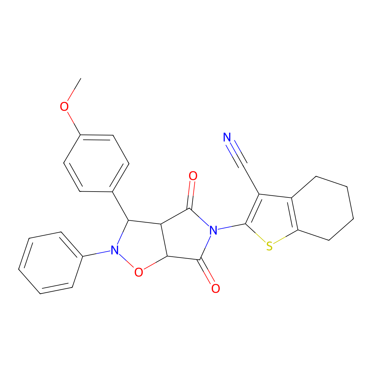 2-(3-(4-methoxyphenyl)-4,6-dioxo-2-phenyltetrahydro-2H-pyrrolo[3,4-d]isoxazol-5(3H)-yl)-4,5,6,7-tetrahydrobenzo[b]thiophene-3-carbonitrile molecular structure, CAS 1005266-96-5