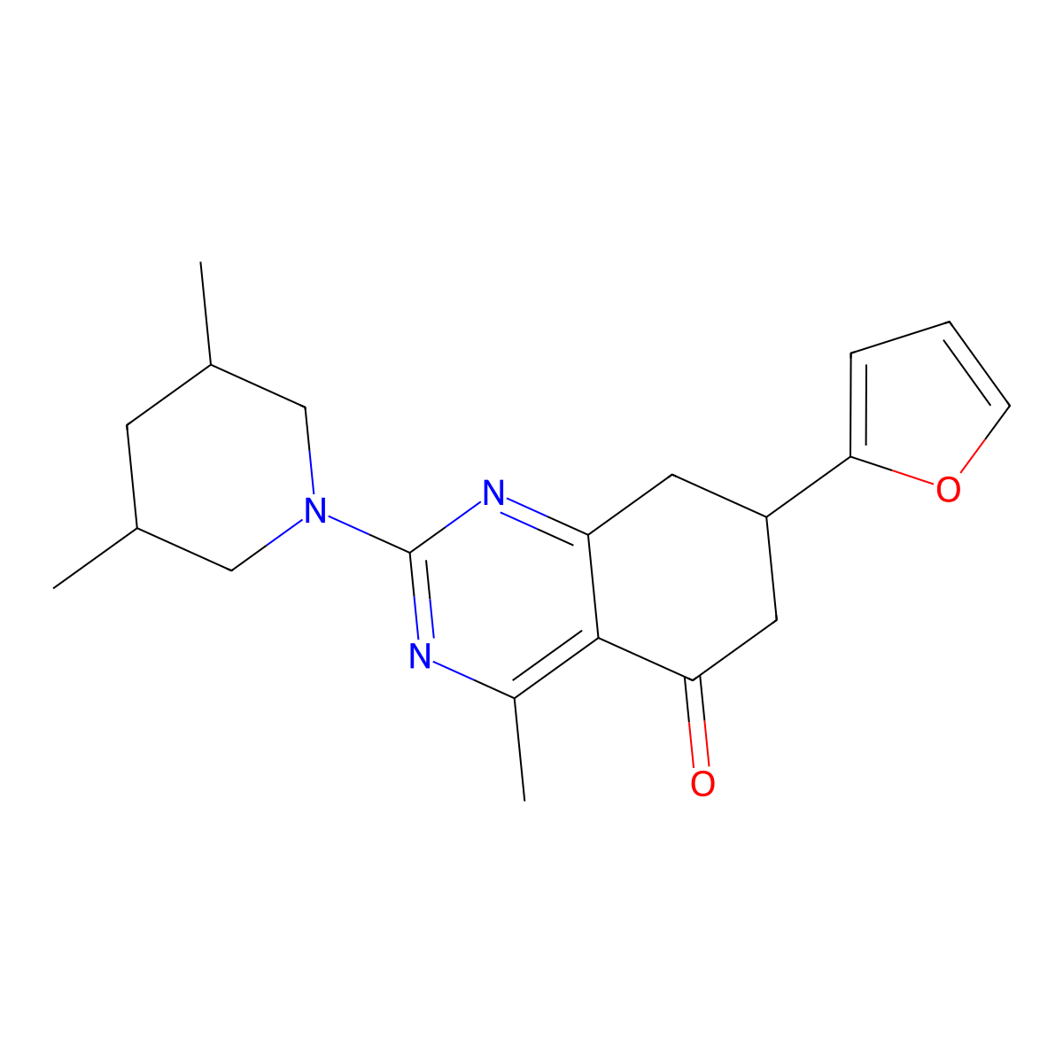 2-(3,5-dimethylpiperidin-1-yl)-7-(furan-2-yl)-4-methyl-7,8-dihydroquinazolin-5(6H)-one molecular structure, CAS 1005267-31-1