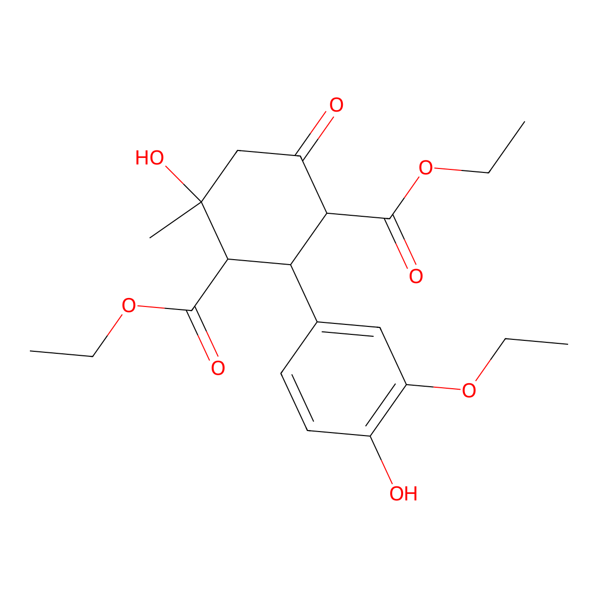 Diethyl 2-(3-ethoxy-4-hydroxyphenyl)-4-hydroxy-4-methyl-6-oxocyclohexane-1,3-dicarboxylate molecular structure, CAS 1005268-14-3