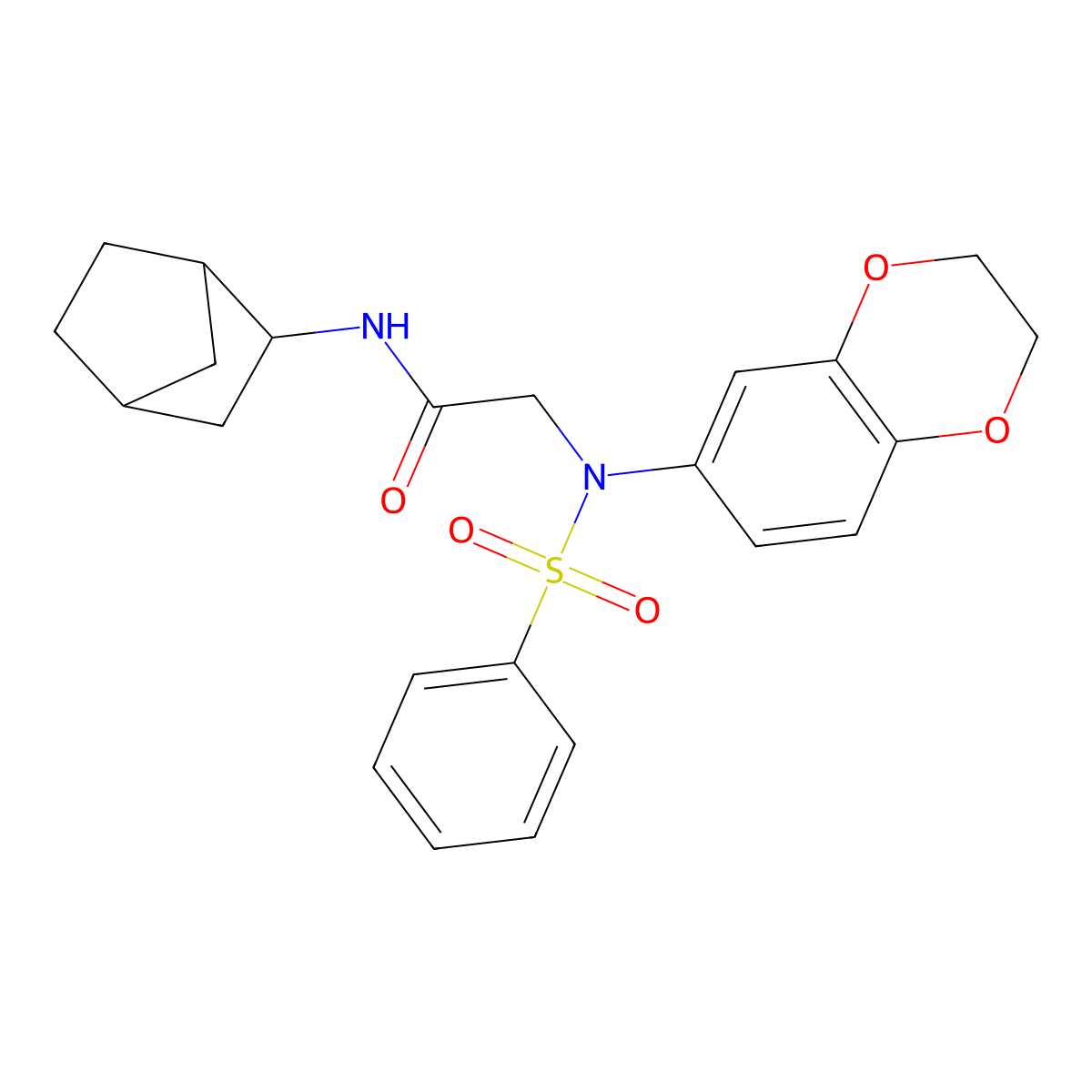 N-bicyclo[2.2.1]hept-2-yl-2-[2,3-dihydro-1,4-benzodioxin-6-yl(phenylsulfonyl)amino]acetamide molecular structure, CAS 1005268-20-1