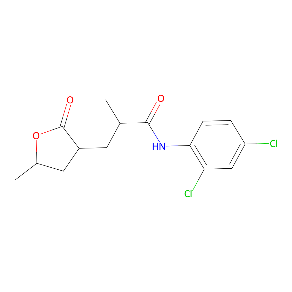 N-(2,4-dichlorophenyl)-2-methyl-3-(5-methyl-2-oxooxolan-3-yl)propanamide molecular structure, CAS 1005268-56-3