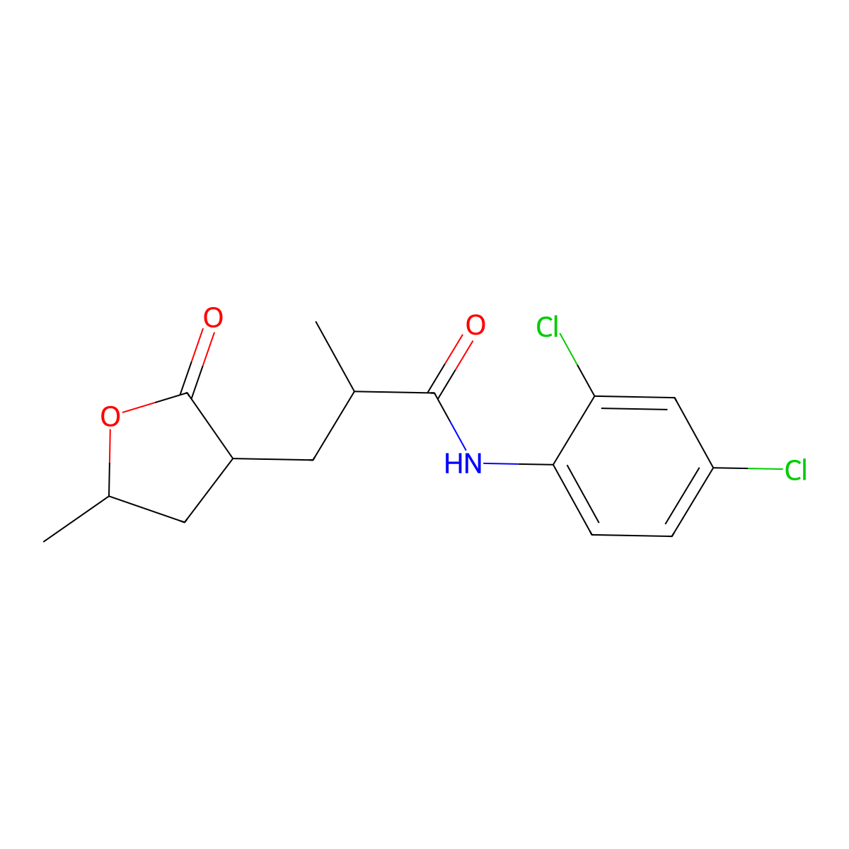 N-(2,4-dichlorophenyl)-2-methyl-3-(5-methyl-2-oxooxolan-3-yl)propanamide molecular structure, CAS 1005268-56-3