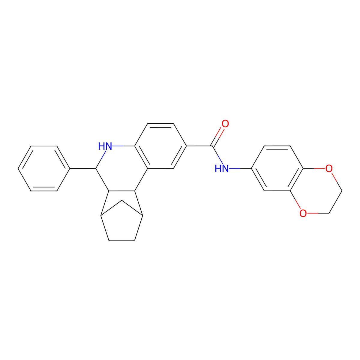 N-(2,3-Dihydrobenzo[b][1,4]dioxin-6-yl)-6-phenyl-5,6,6a,7,8,9,10,10a-octahydro-7,10-methanophenanthridine-2-carboxamide molecular structure, CAS 1005268-64-3