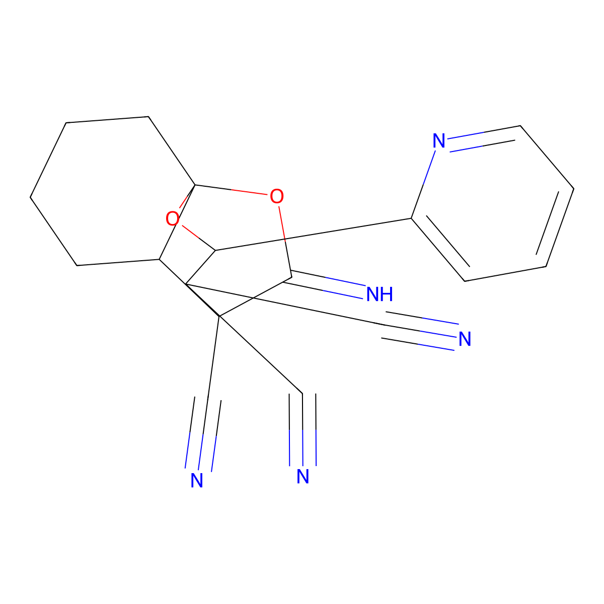 10-imino-2-(pyridin-2-yl)hexahydro-8a,4-(epoxymethano)chromene-3,3,4(2H)-tricarbonitrile molecular structure, CAS 1005270-12-1