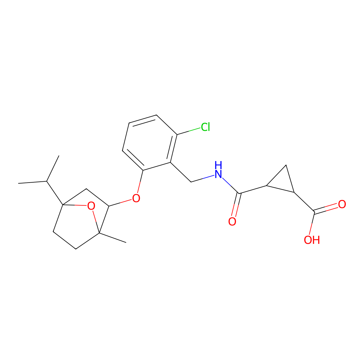 2-[({2-Chloro-6-[(4-isopropyl-1-methyl-7-oxabicyclo[2.2.1]hept-2-yl)oxy]benzyl}amino)carbonyl]cyclopropanecarboxylic acid molecular structure, CAS 1005270-14-3