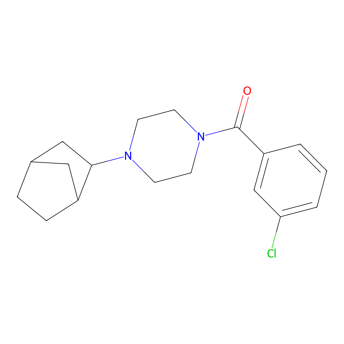 [4-(3-Bicyclo[2.2.1]heptanyl)piperazin-1-yl]-(3-chlorophenyl)methanone molecular structure, CAS 1005270-25-6