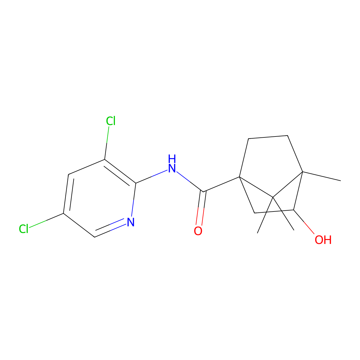 N-(3,5-dichloropyridin-2-yl)-3-hydroxy-4,7,7-trimethylbicyclo[2.2.1]heptane-1-carboxamide molecular structure, CAS 1005270-27-8