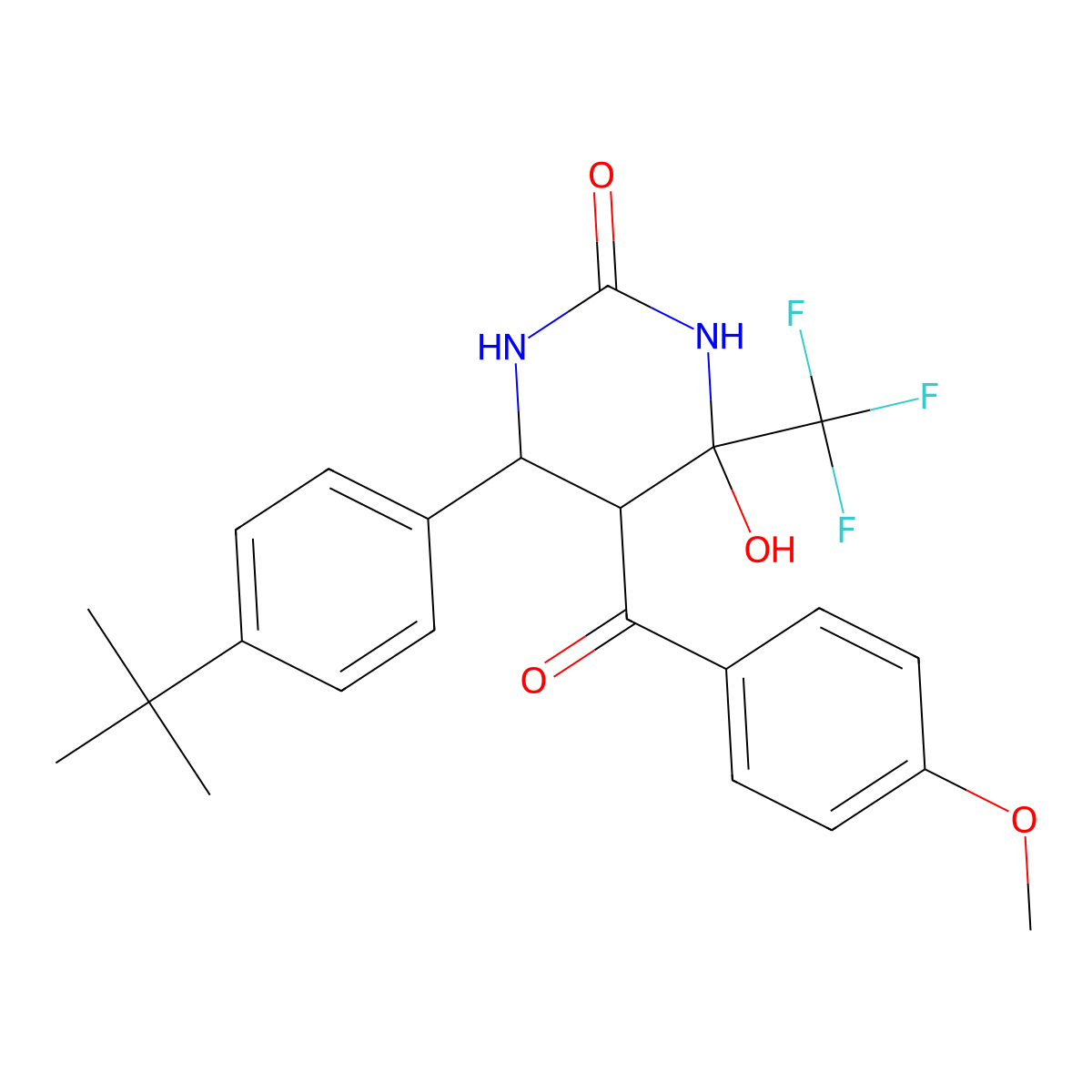 6-(4-tert-butylphenyl)-4-hydroxy-5-(4-methoxybenzoyl)-4-(trifluoromethyl)tetrahydropyrimidin-2(1H)-one molecular structure, CAS 1005270-62-1