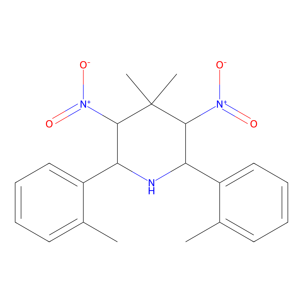4,4-Dimethyl-2,6-bis(2-methylphenyl)-3,5-dinitropiperidine molecular structure, CAS 1005270-73-4