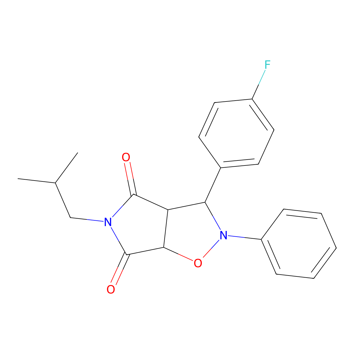3-(4-fluorophenyl)-5-isobutyl-2-phenyldihydro-2H-pyrrolo[3,4-d]isoxazole-4,6(5H,6aH)-dione molecular structure, CAS 1005271-07-7