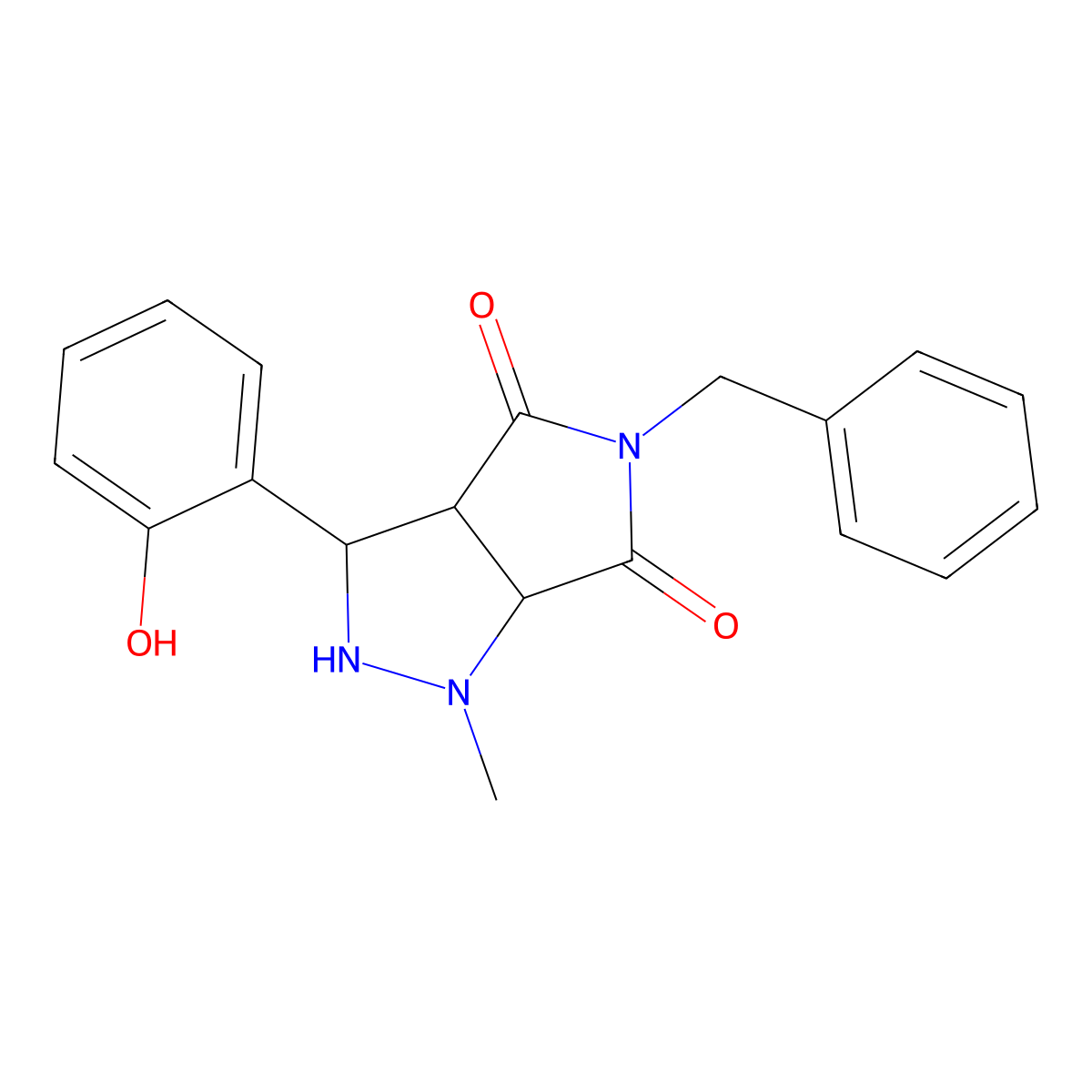 5-benzyl-3-(2-hydroxyphenyl)-1-methyltetrahydropyrrolo[3,4-c]pyrazole-4,6(2H,5H)-dione molecular structure, CAS 1005271-11-3