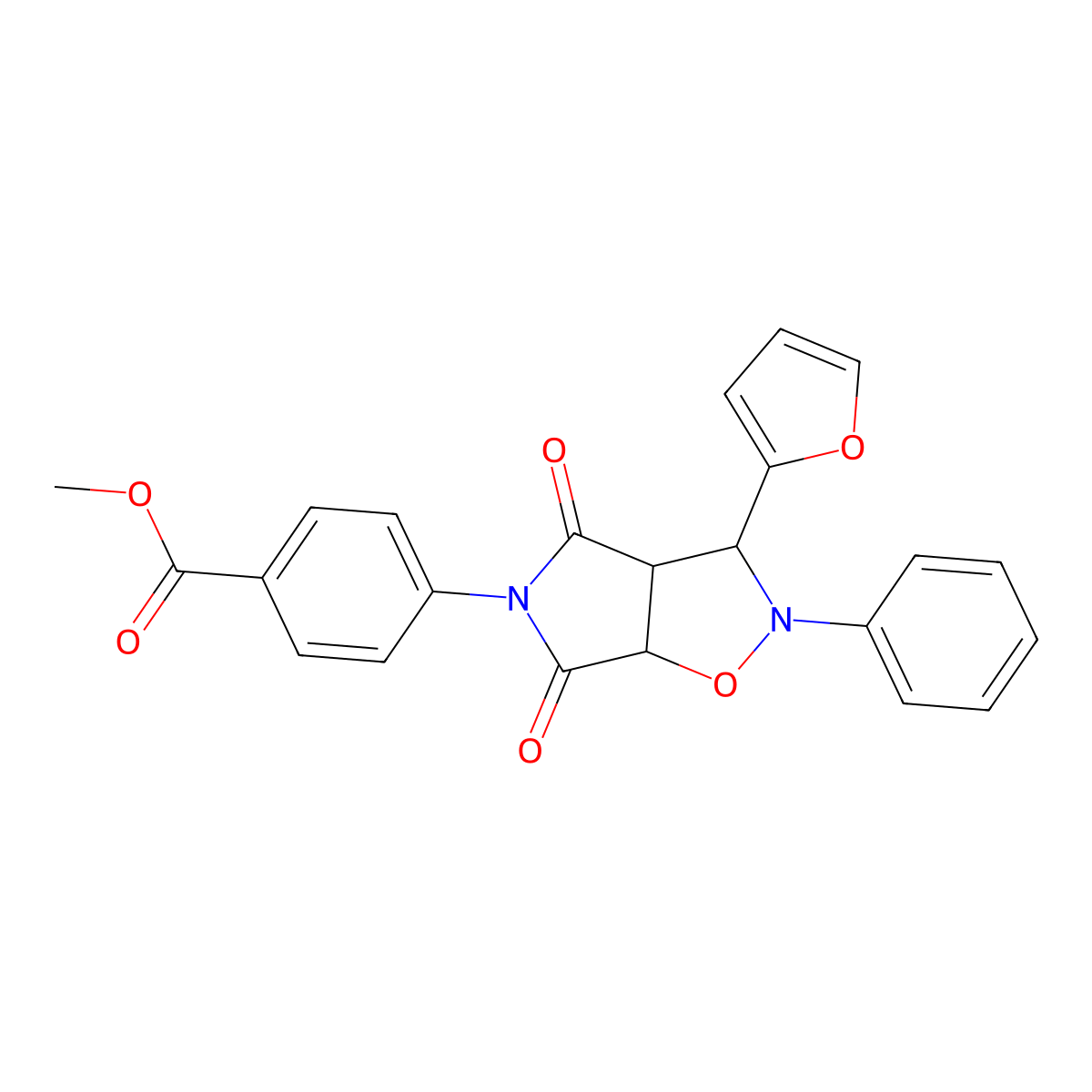 methyl 4-(3-(furan-2-yl)-4,6-dioxo-2-phenyltetrahydro-2H-pyrrolo[3,4-d]isoxazol-5(3H)-yl)benzoate molecular structure, CAS 1005271-12-4