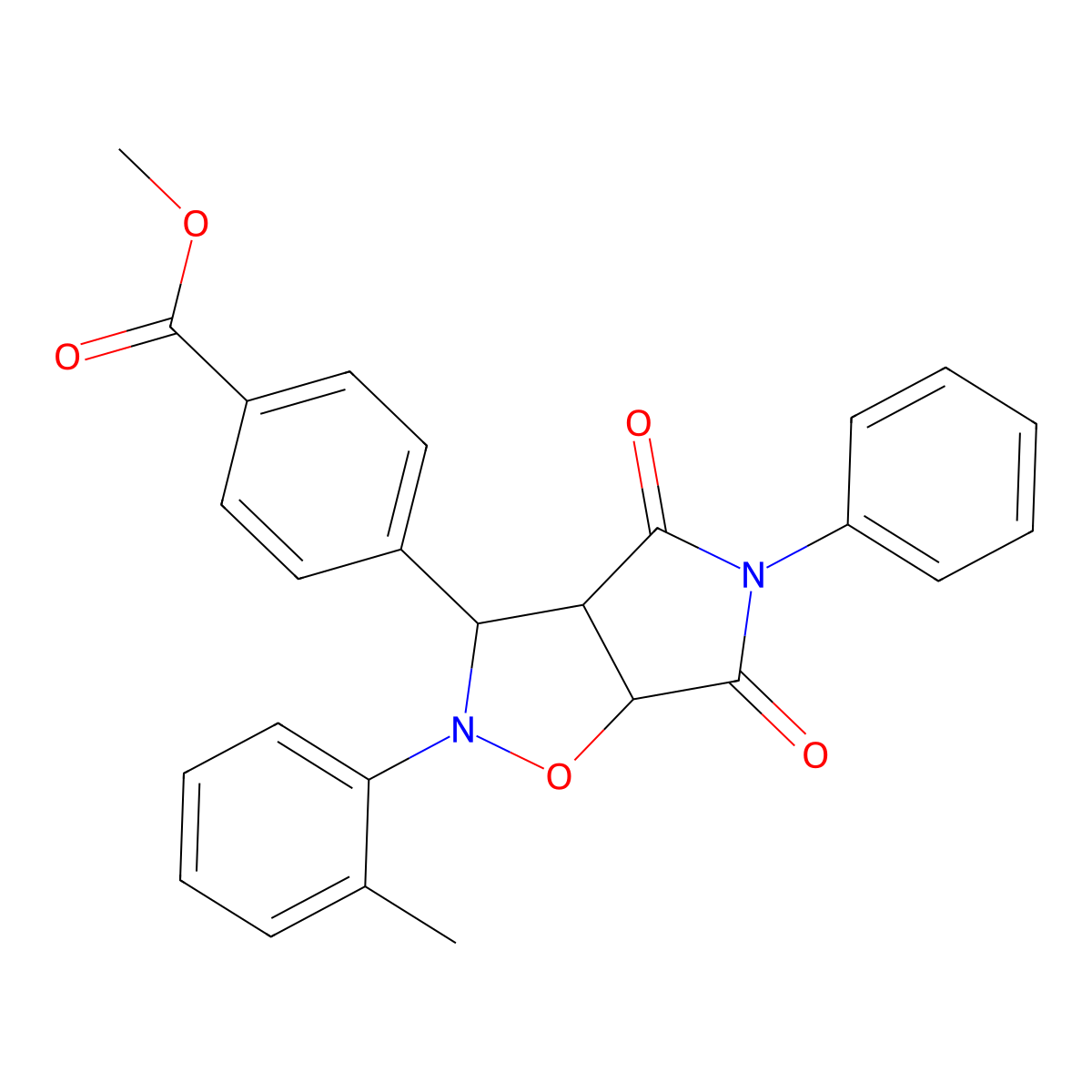 methyl 4-(4,6-dioxo-5-phenyl-2-(o-tolyl)hexahydro-2H-pyrrolo[3,4-d]isoxazol-3-yl)benzoate molecular structure, CAS 1005271-15-7