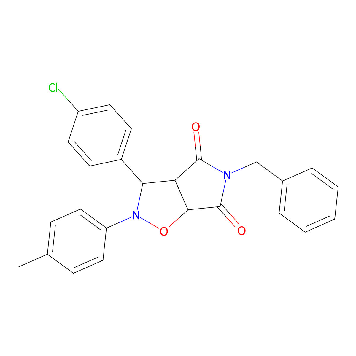 5-benzyl-3-(4-chlorophenyl)-2-(p-tolyl)dihydro-2H-pyrrolo[3,4-d]isoxazole-4,6(5H,6aH)-dione molecular structure, CAS 1005271-17-9