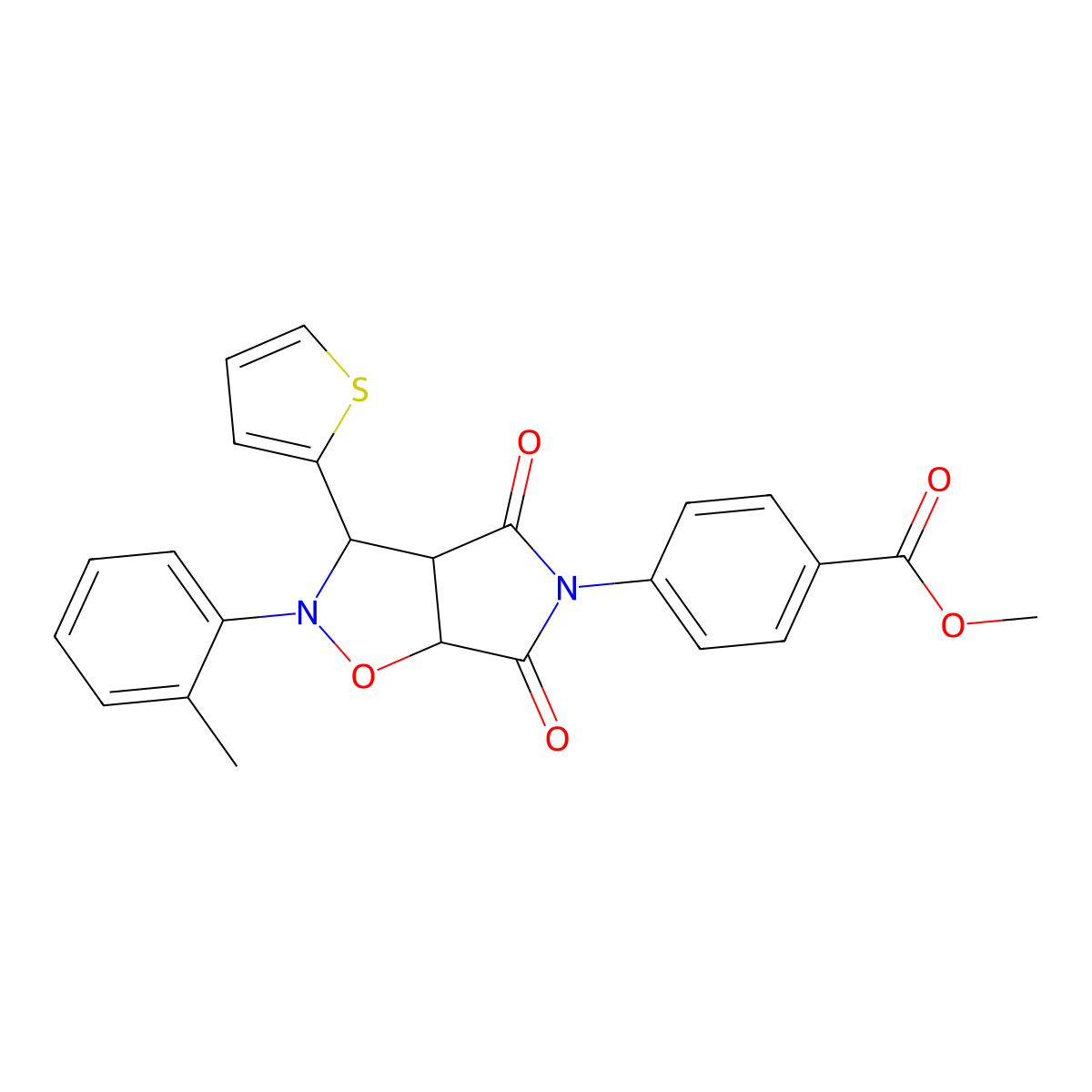 methyl 4-(4,6-dioxo-3-(thiophen-2-yl)-2-(o-tolyl)tetrahydro-2H-pyrrolo[3,4-d]isoxazol-5(3H)-yl)benzoate molecular structure, CAS 1005271-18-0