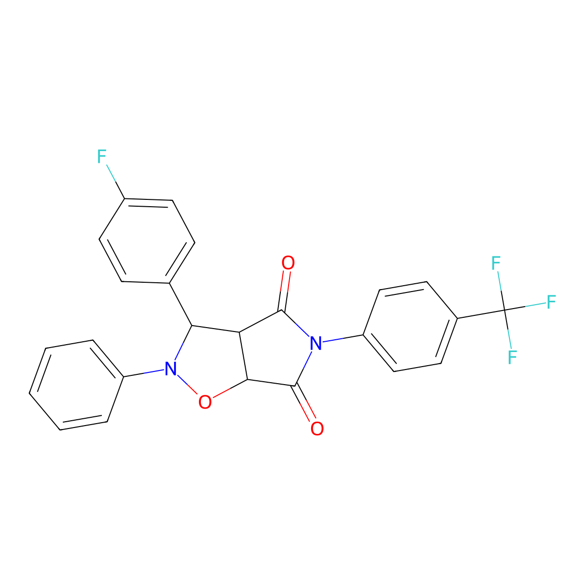 3-(4-fluorophenyl)-2-phenyl-5-(4-(trifluoromethyl)phenyl)dihydro-2H-pyrrolo[3,4-d]isoxazole-4,6(5H,6aH)-dione molecular structure, CAS 1005271-20-4