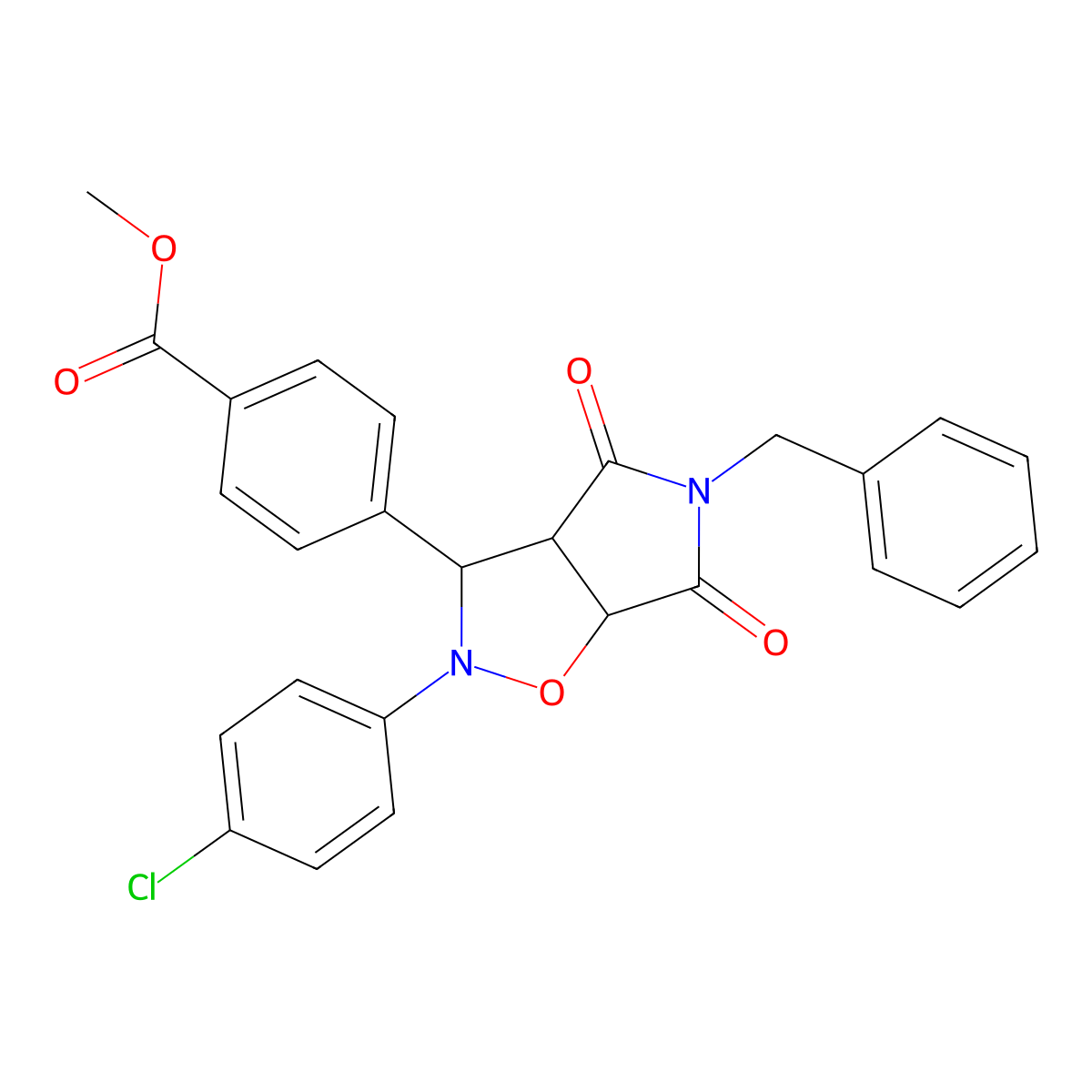 methyl 4-[5-benzyl-2-(4-chlorophenyl)-4,6-dioxo-hexahydro-2H-pyrrolo[3,4-d][1,2]oxazol-3-yl]benzoate molecular structure, CAS 1005271-21-5