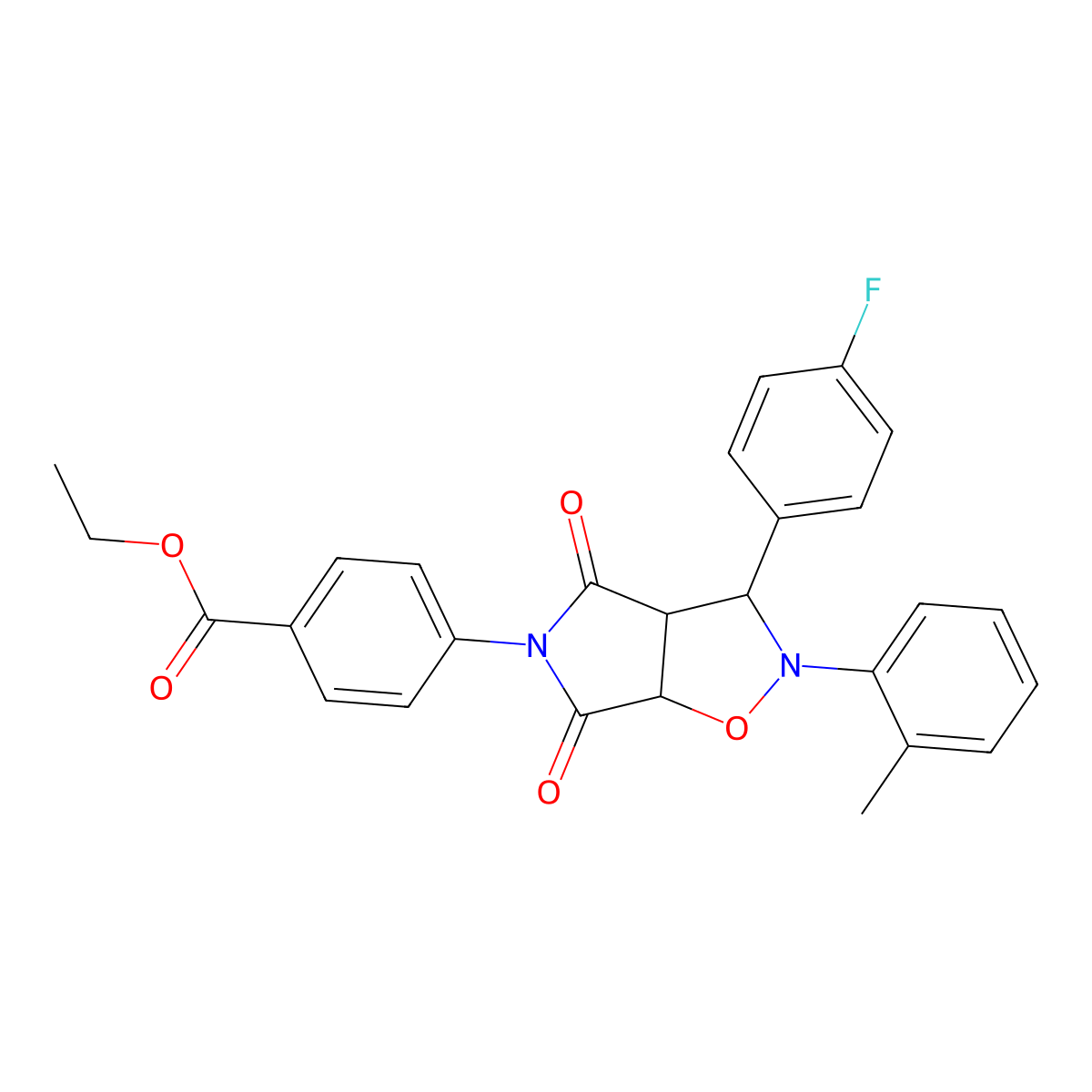 ethyl 4-(3-(4-fluorophenyl)-4,6-dioxo-2-(o-tolyl)tetrahydro-2H-pyrrolo[3,4-d]isoxazol-5(3H)-yl)benzoate molecular structure, CAS 1005271-50-0