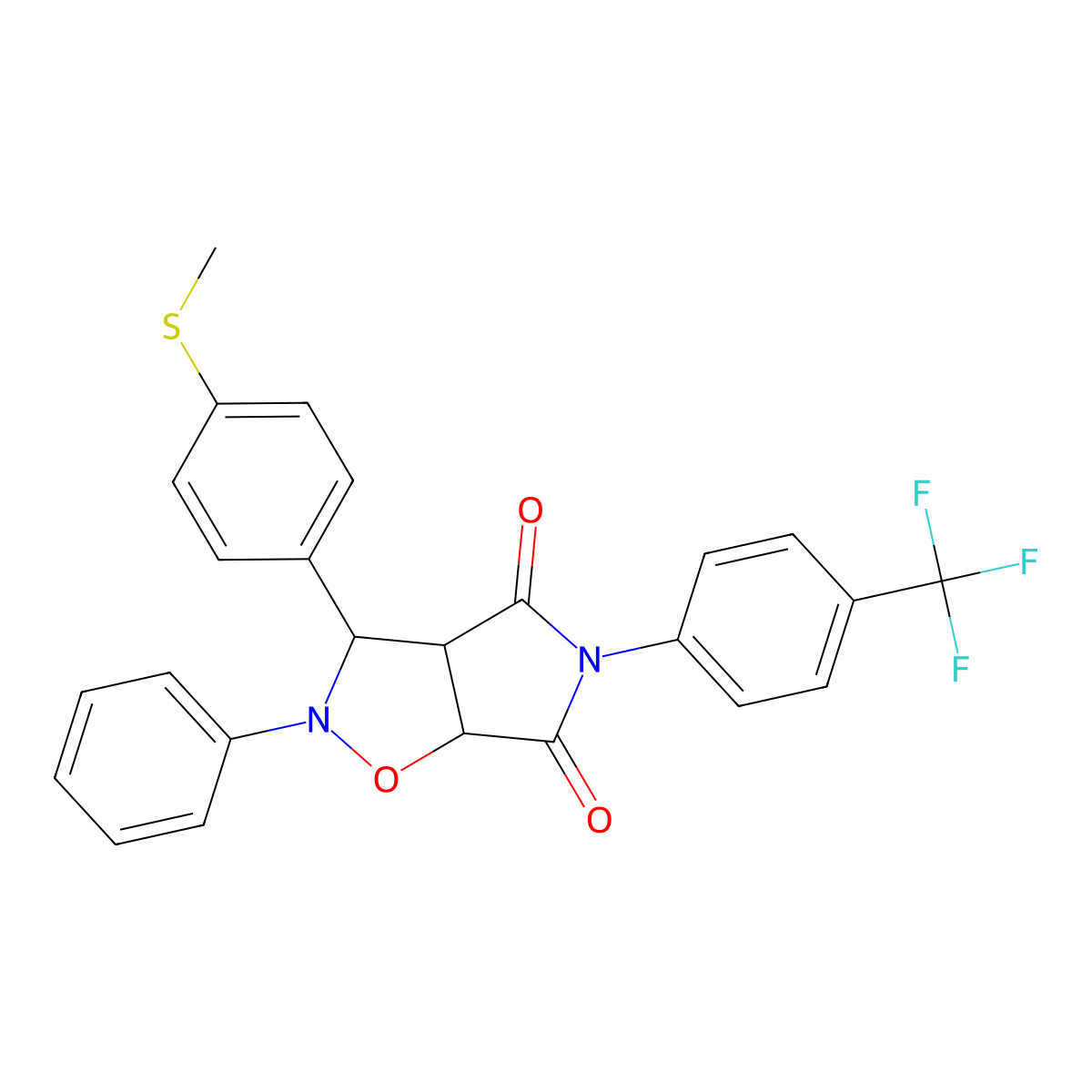 3-(4-(methylthio)phenyl)-2-phenyl-5-(4-(trifluoromethyl)phenyl)dihydro-2H-pyrrolo[3,4-d]isoxazole-4,6(5H,6aH)-dione molecular structure, CAS 1005271-68-0