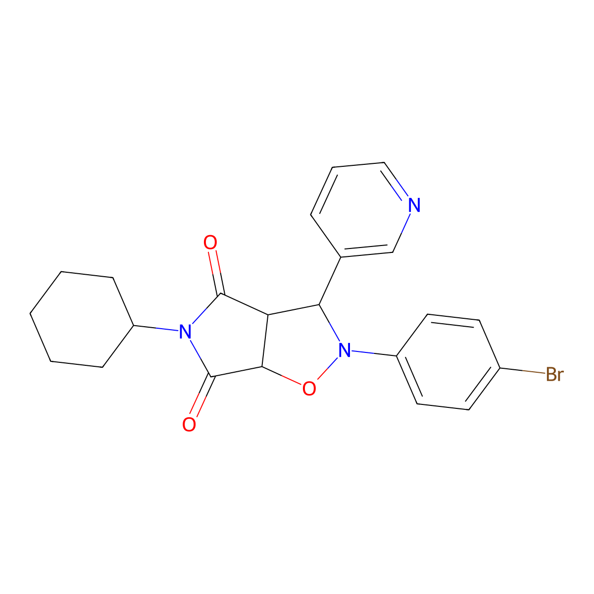 2-(4-bromophenyl)-5-cyclohexyl-3-(3-pyridinyl)dihydro-2H-pyrrolo[3,4-d]isoxazole-4,6(3H,5H)-dione molecular structure, CAS 1005272-79-6