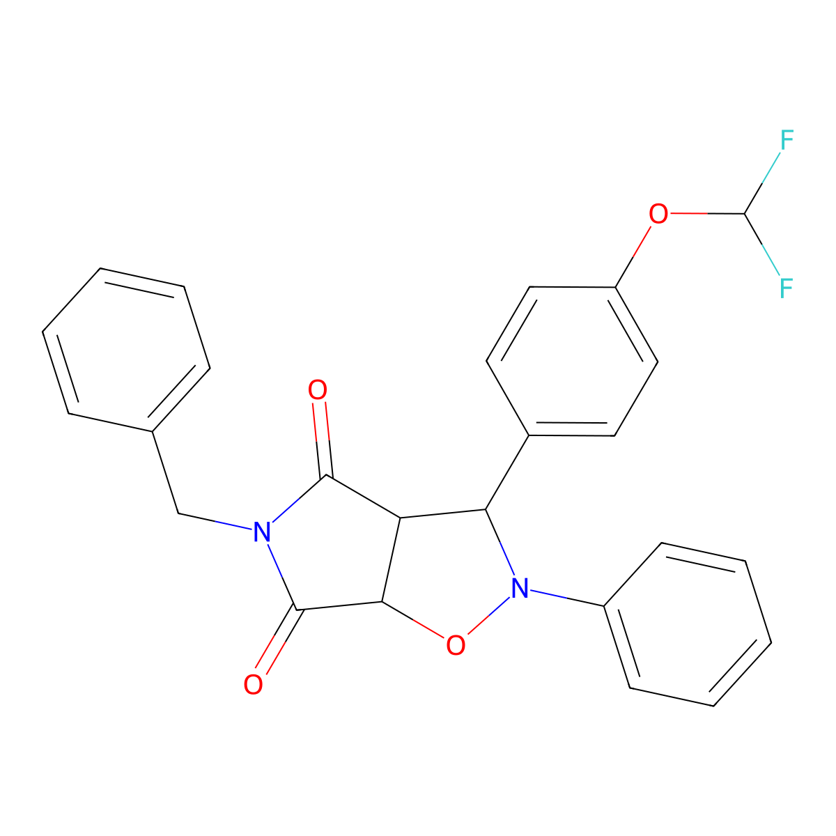 5-benzyl-3-(4-(difluoromethoxy)phenyl)-2-phenyldihydro-2H-pyrrolo[3,4-d]isoxazole-4,6(5H,6aH)-dione molecular structure, CAS 1005272-88-7