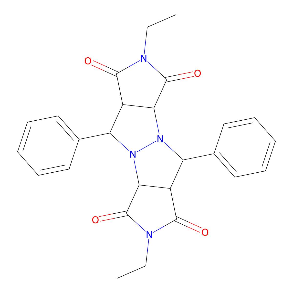 2,7-diethyl-5,10-diphenyltetrahydropyrrolo[3,4-c]pyrrolo[3',4':4,5]pyrazolo[1,2-a]pyrazole-1,3,6,8(2H,3aH,5H,7H)-tetrone molecular structure, CAS 1005272-93-4