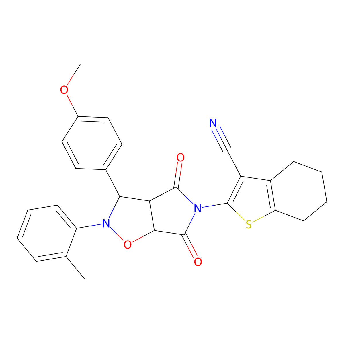 2-(3-(4-methoxyphenyl)-4,6-dioxo-2-(o-tolyl)tetrahydro-2H-pyrrolo[3,4-d]isoxazol-5(3H)-yl)-4,5,6,7-tetrahydrobenzo[b]thiophene-3-carbonitrile molecular structure, CAS 1005273-03-9