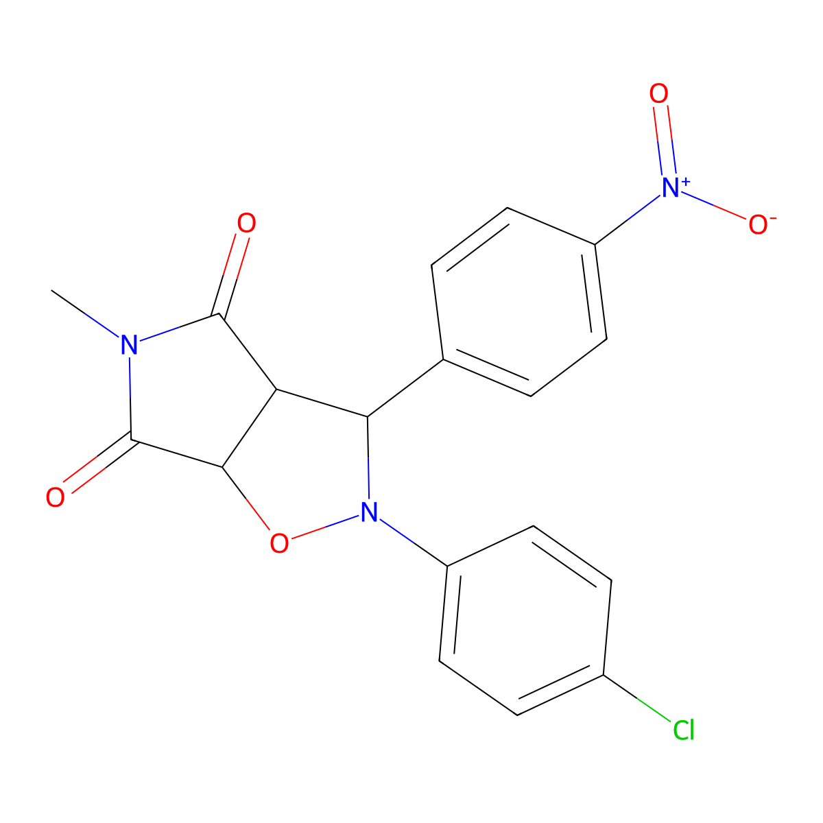 2-(4-chlorophenyl)-3-{4-nitrophenyl}-5-methyldihydro-2H-pyrrolo[3,4-d]isoxazole-4,6(3H,5H)-dione molecular structure, CAS 1005273-08-4