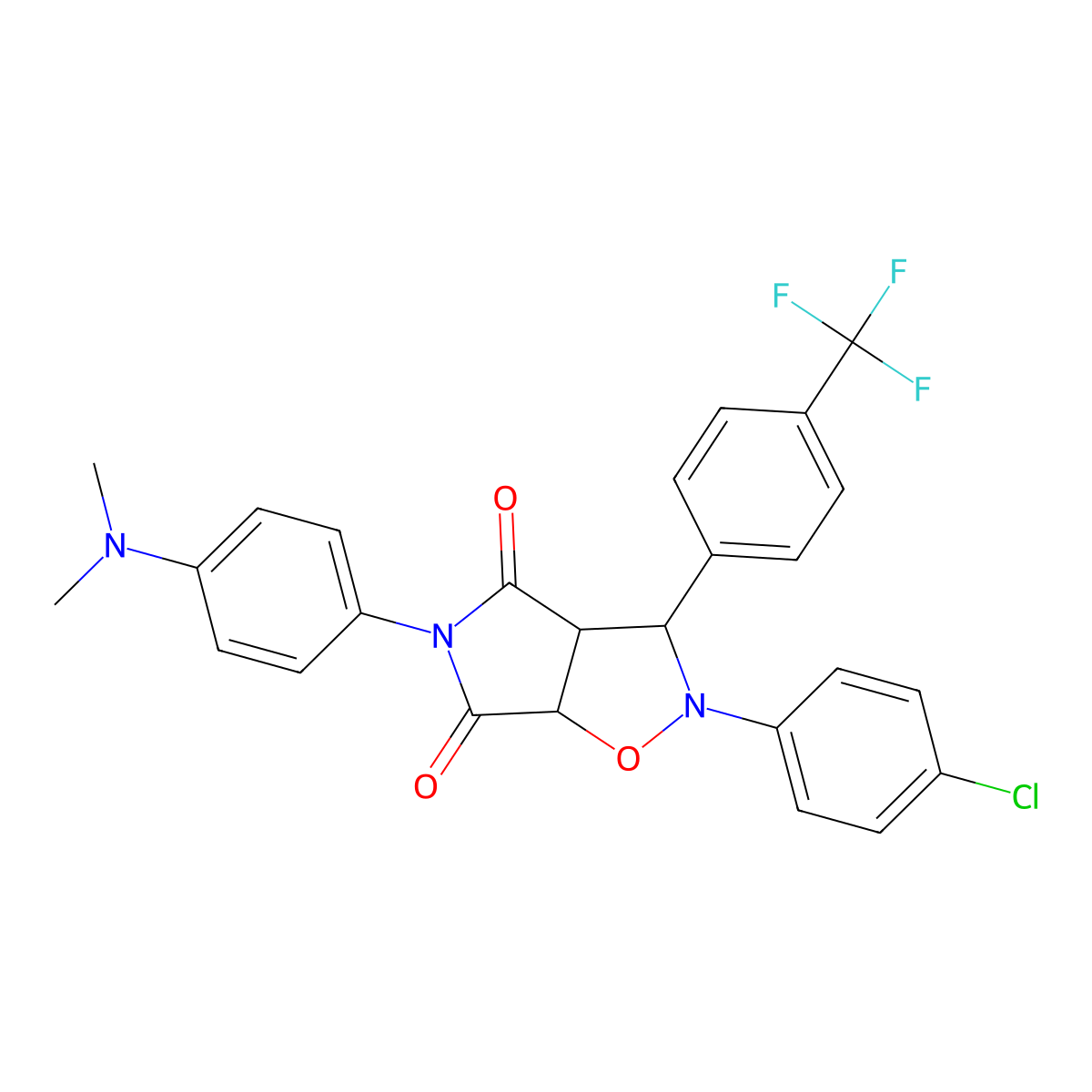 2-(4-chlorophenyl)-5-(4-(dimethylamino)phenyl)-3-(4-(trifluoromethyl)phenyl)dihydro-2H-pyrrolo[3,4-d]isoxazole-4,6(5H,6aH)-dione molecular structure, CAS 1005273-32-4