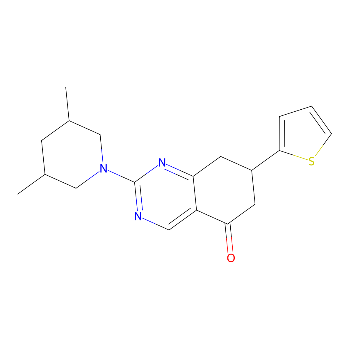 2-(3,5-dimethylpiperidin-1-yl)-7-(thiophen-2-yl)-7,8-dihydroquinazolin-5(6H)-one molecular structure, CAS 1005273-47-1