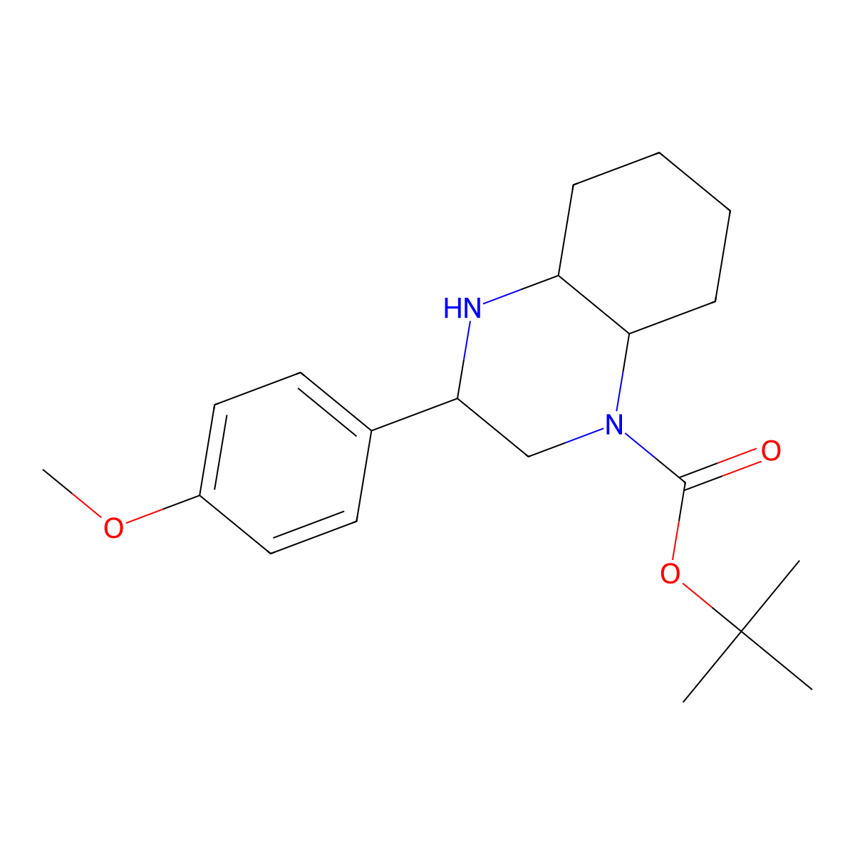 Tert-butyl 3-(4-methoxyphenyl)-decahydroquinoxaline-1-carboxylate molecular structure, CAS 1005275-84-2