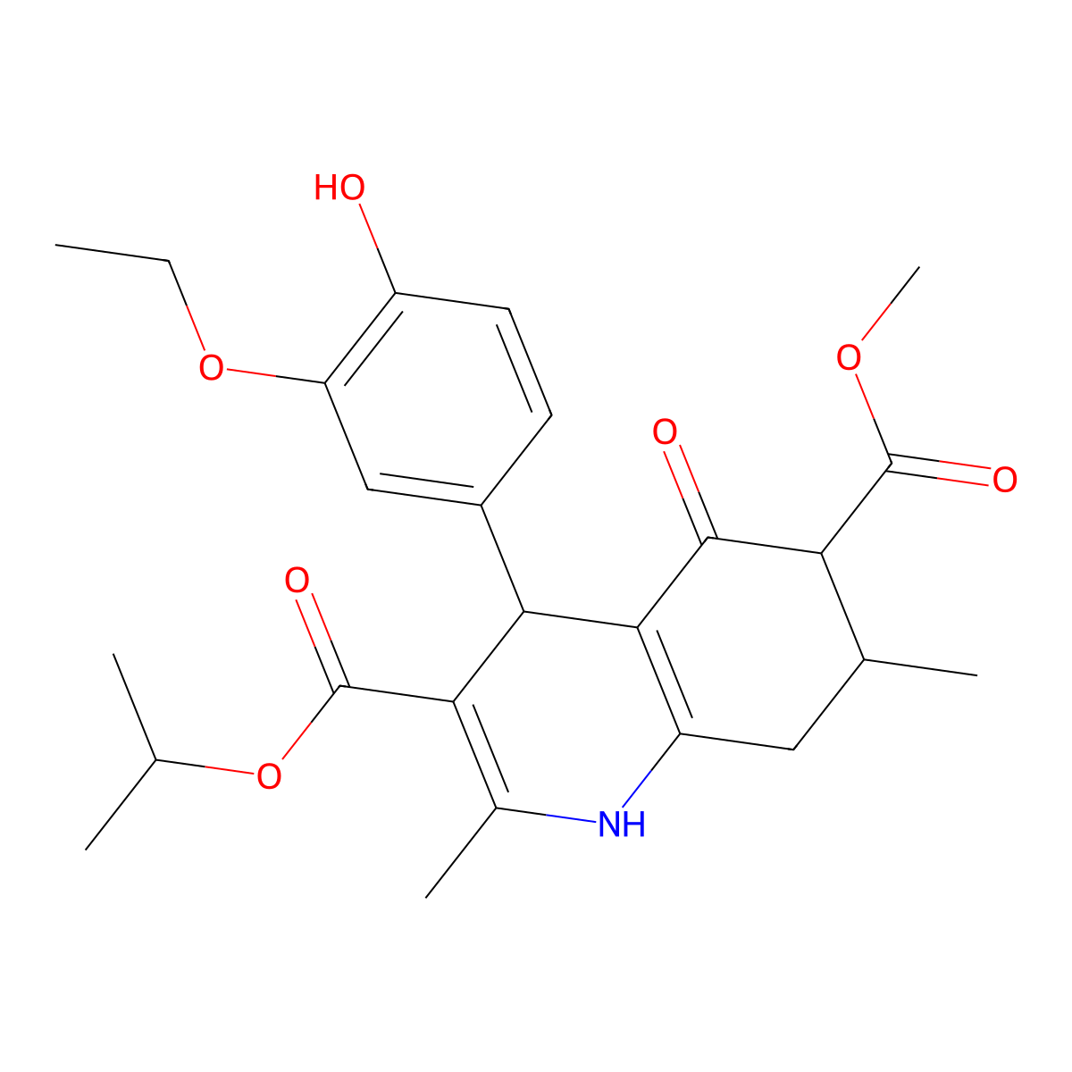 6-Methyl 3-propan-2-yl 4-(3-ethoxy-4-hydroxyphenyl)-2,7-dimethyl-5-oxo-1,4,5,6,7,8-hexahydroquinoline-3,6-dicarboxylate molecular structure, CAS 1005275-99-9