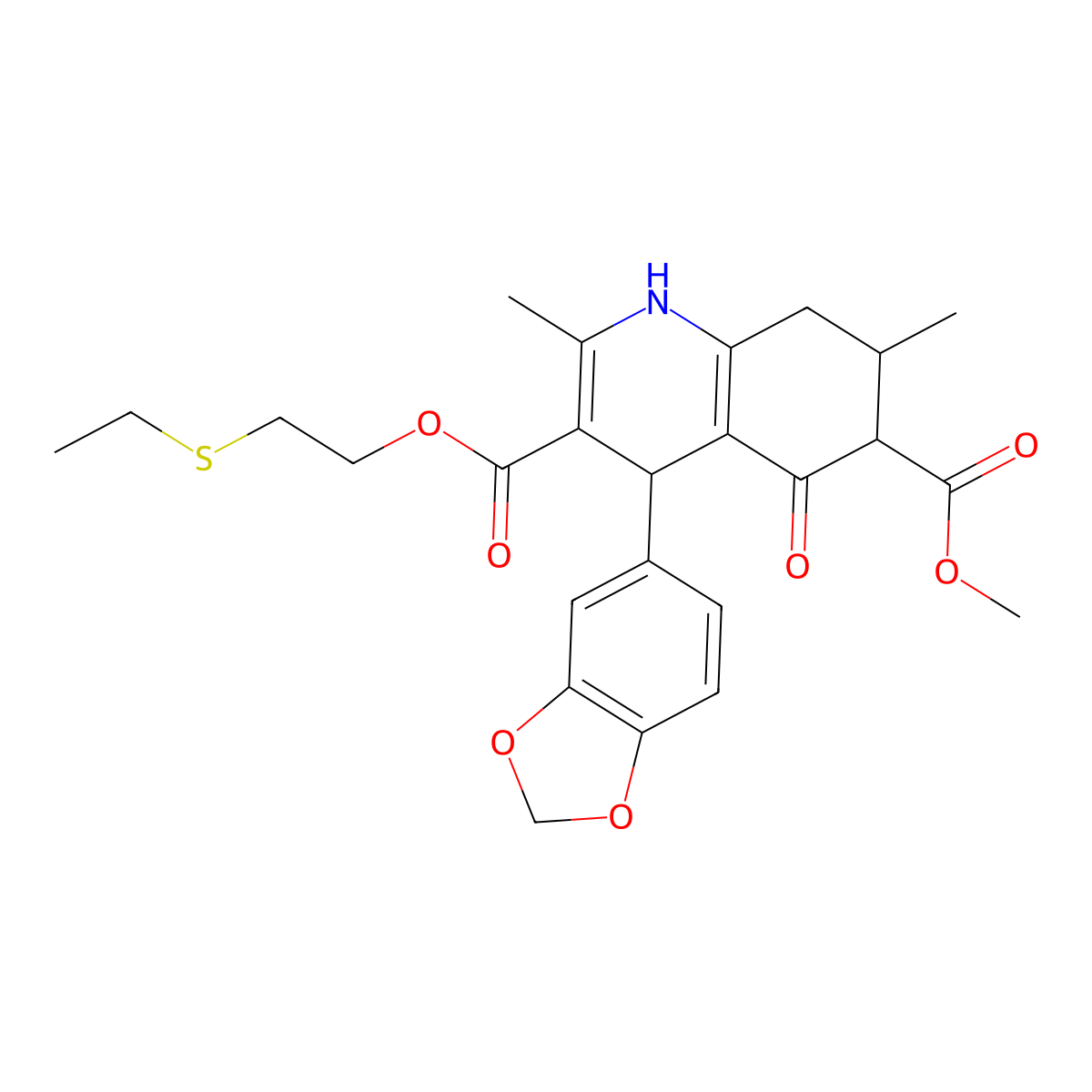 3-[2-(Ethylsulfanyl)ethyl] 6-methyl 4-(1,3-benzodioxol-5-yl)-2,7-dimethyl-5-oxo-1,4,5,6,7,8-hexahydroquinoline-3,6-dicarboxylate molecular structure, CAS 1005276-00-5