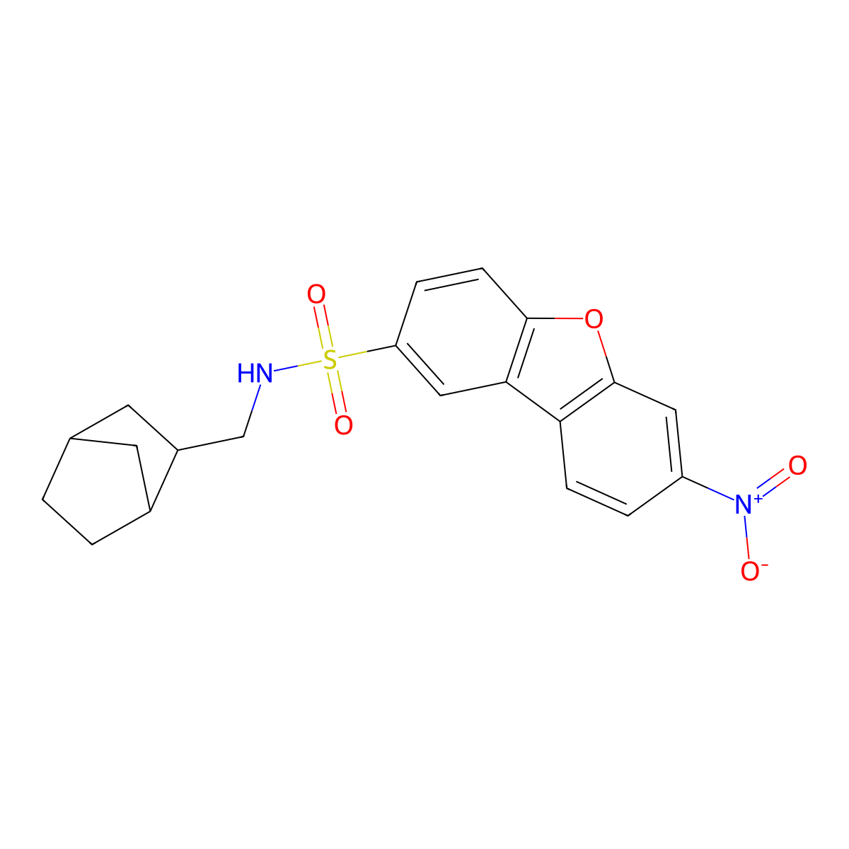 N-(3-bicyclo[2.2.1]heptanylmethyl)-7-nitrodibenzofuran-2-sulfonamide molecular structure, CAS 1005277-30-4