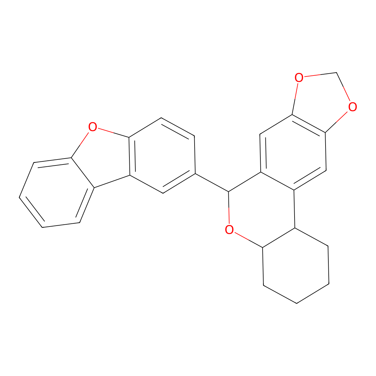 6-dibenzofuran-2-yl-2,3,4,4a,6,11b-hexahydro-1H-[1,3]benzodioxolo[5,6-c]chromene molecular structure, CAS 1005277-36-0