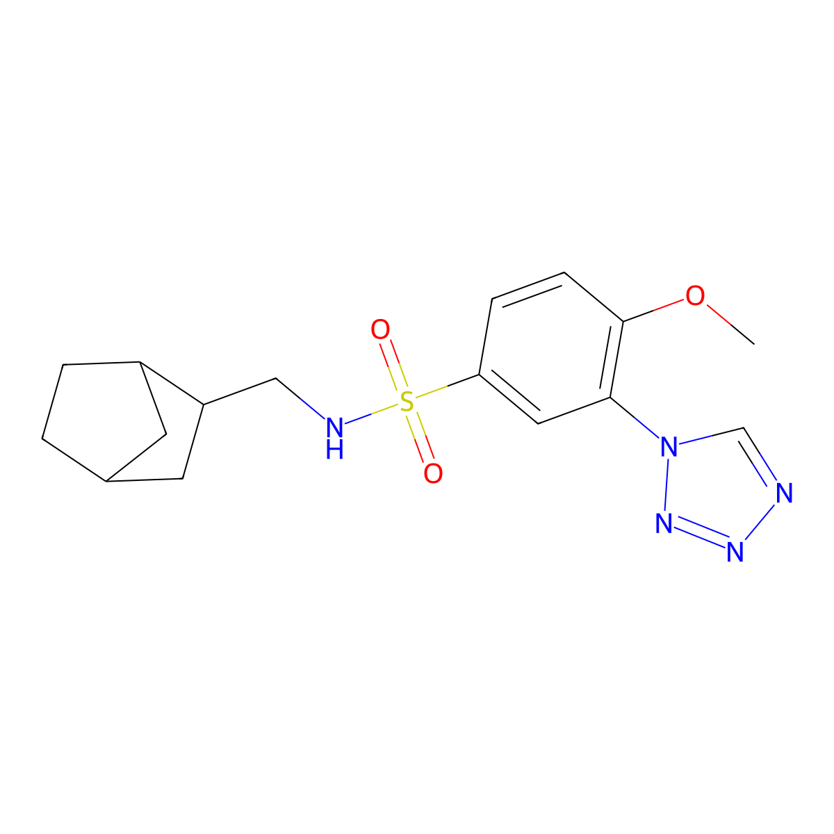 N-(3-bicyclo[2.2.1]heptanylmethyl)-4-methoxy-3-(tetrazol-1-yl)benzenesulfonamide molecular structure, CAS 1005277-41-7
