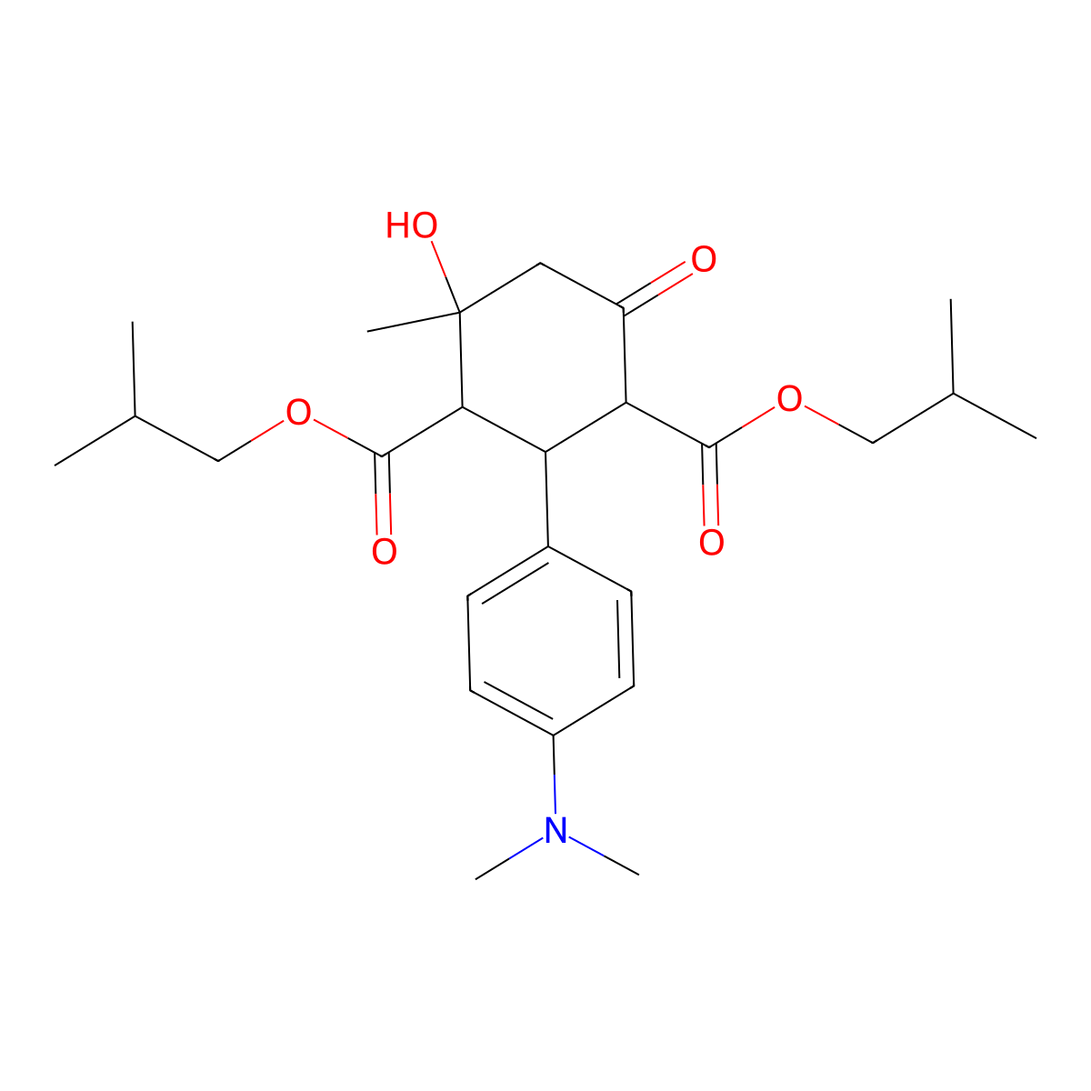 Bis(2-methylpropyl) 2-[4-(dimethylamino)phenyl]-4-hydroxy-4-methyl-6-oxocyclohexane-1,3-dicarboxylate molecular structure, CAS 1005280-38-5