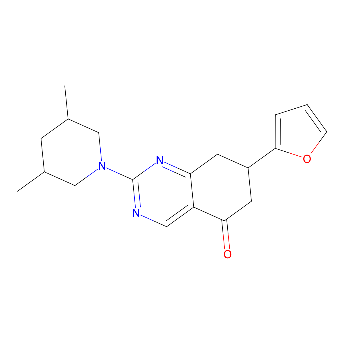 2-(3,5-dimethylpiperidin-1-yl)-7-(2-furyl)-7,8-dihydroquinazolin-5(6H)-one molecular structure, CAS 1005281-21-9