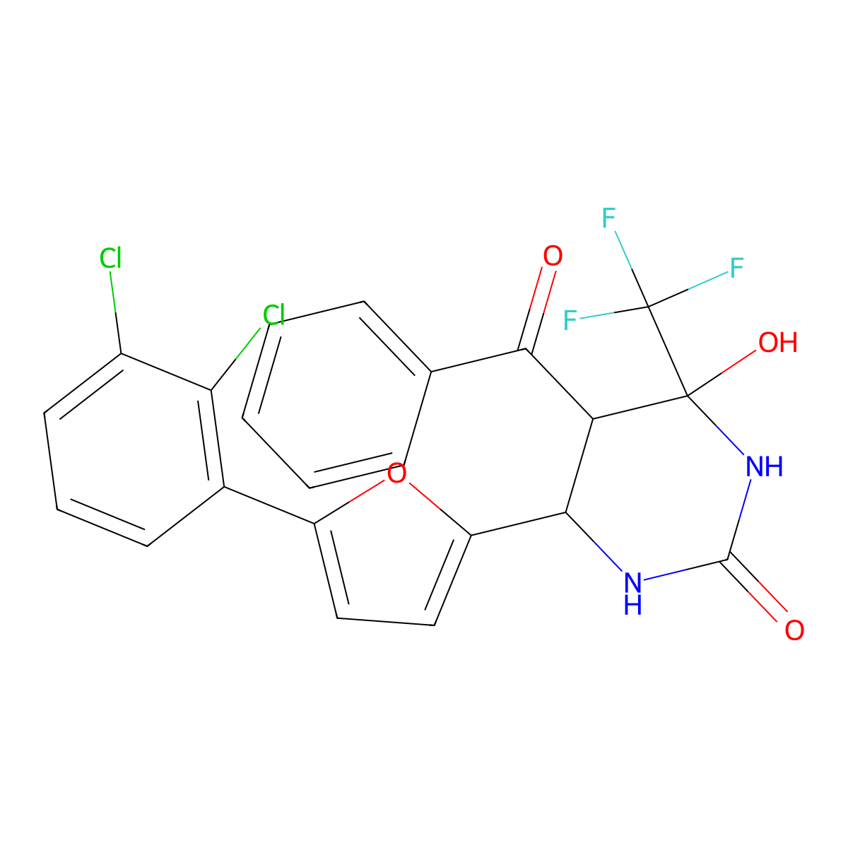 {6-[5-(2,3-Dichlorophenyl)furan-2-yl]-2,4-dihydroxy-4-(trifluoromethyl)-1,4,5,6-tetrahydropyrimidin-5-yl}(phenyl)methanone molecular structure, CAS 1005281-22-0