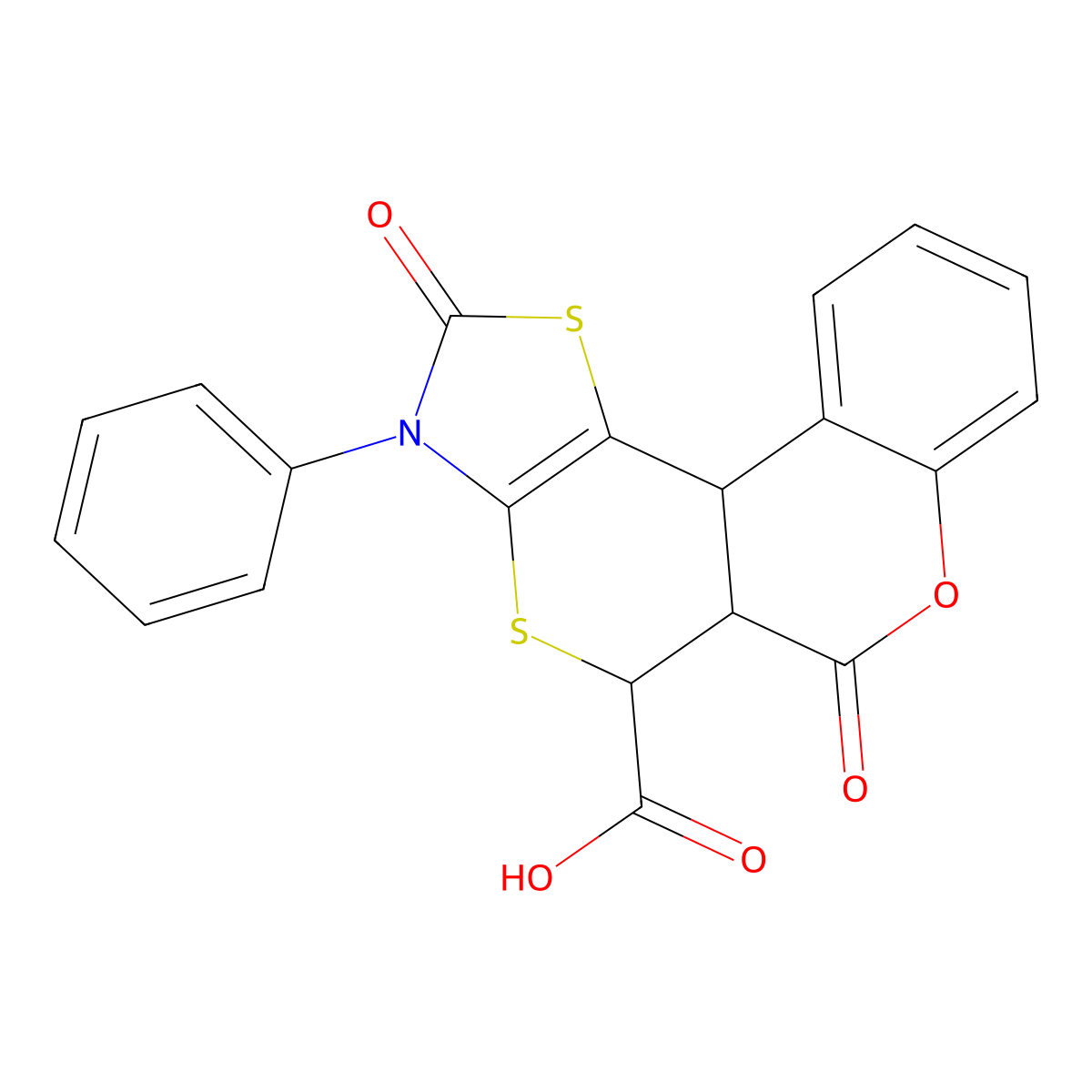 2,6-dioxo-3-phenyl-3,5a,6,11b-tetrahydro-2H,5H-chromeno[4',3':4,5]thiopyrano[2,3-d][1,3]thiazole-5-carboxylic acid molecular structure, CAS 1005281-52-6