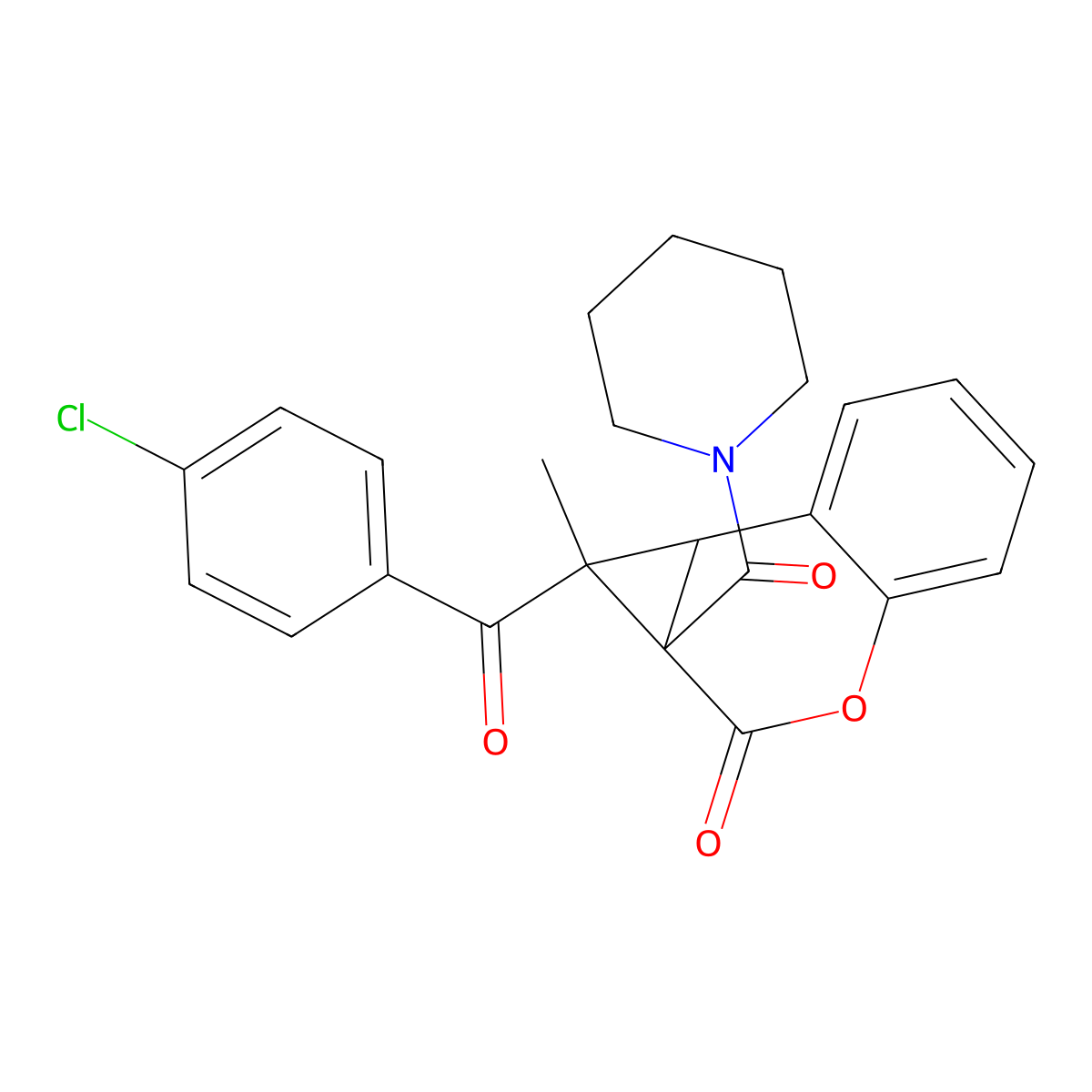 1-(4-chlorobenzoyl)-1-methyl-1a-(piperidine-1-carbonyl)-7bH-cyclopropa[c]chromen-2-one molecular structure, CAS 1005281-61-7