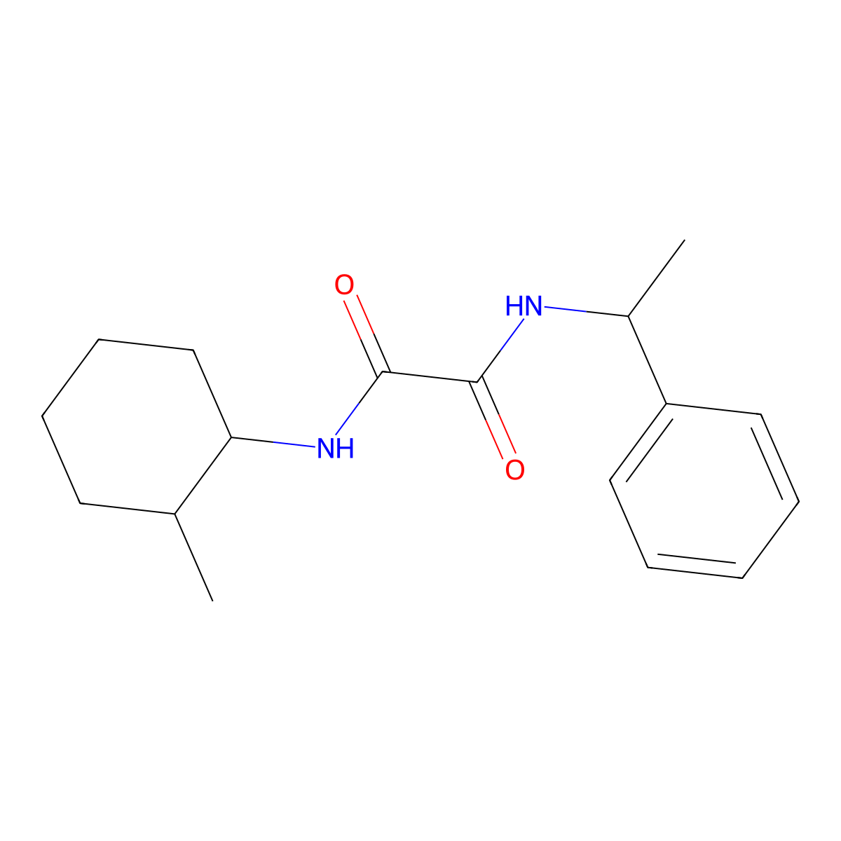 N-(2-methylcyclohexyl)-N'-(1-phenylethyl)oxamide molecular structure, CAS 1005281-69-5