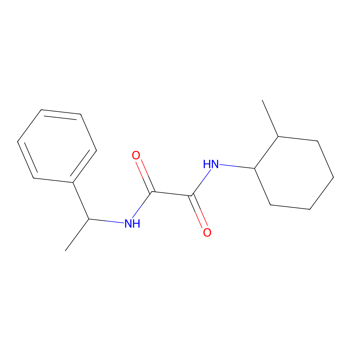N-(2-methylcyclohexyl)-N'-(1-phenylethyl)oxamide molecular structure, CAS 1005281-69-5