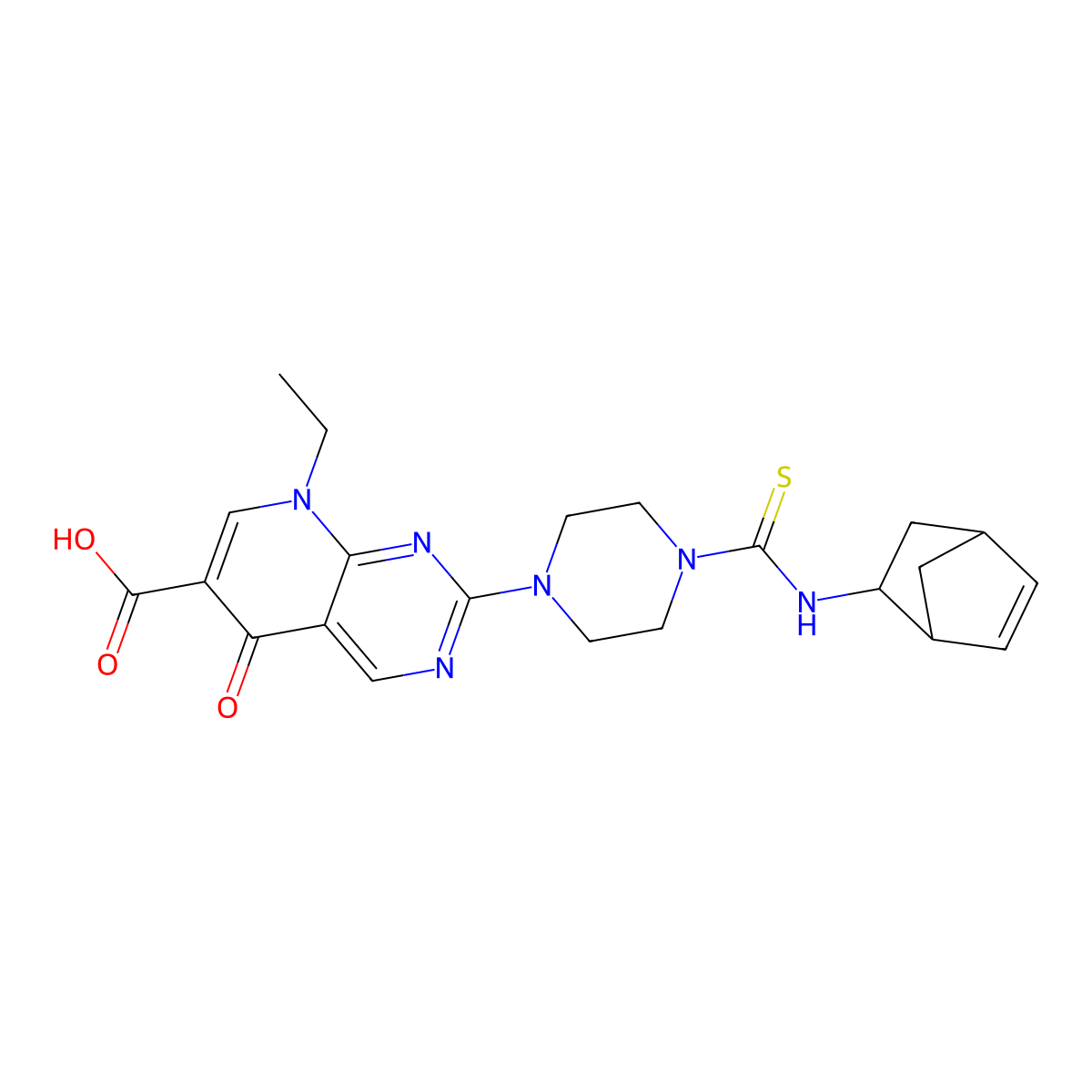 2-[4-(Bicyclo[2.2.1]hept-5-en-2-ylcarbamothioyl)piperazin-1-yl]-8-ethyl-5-oxo-5,8-dihydropyrido[2,3-d]pyrimidine-6-carboxylic acid molecular structure, CAS 1005281-72-0